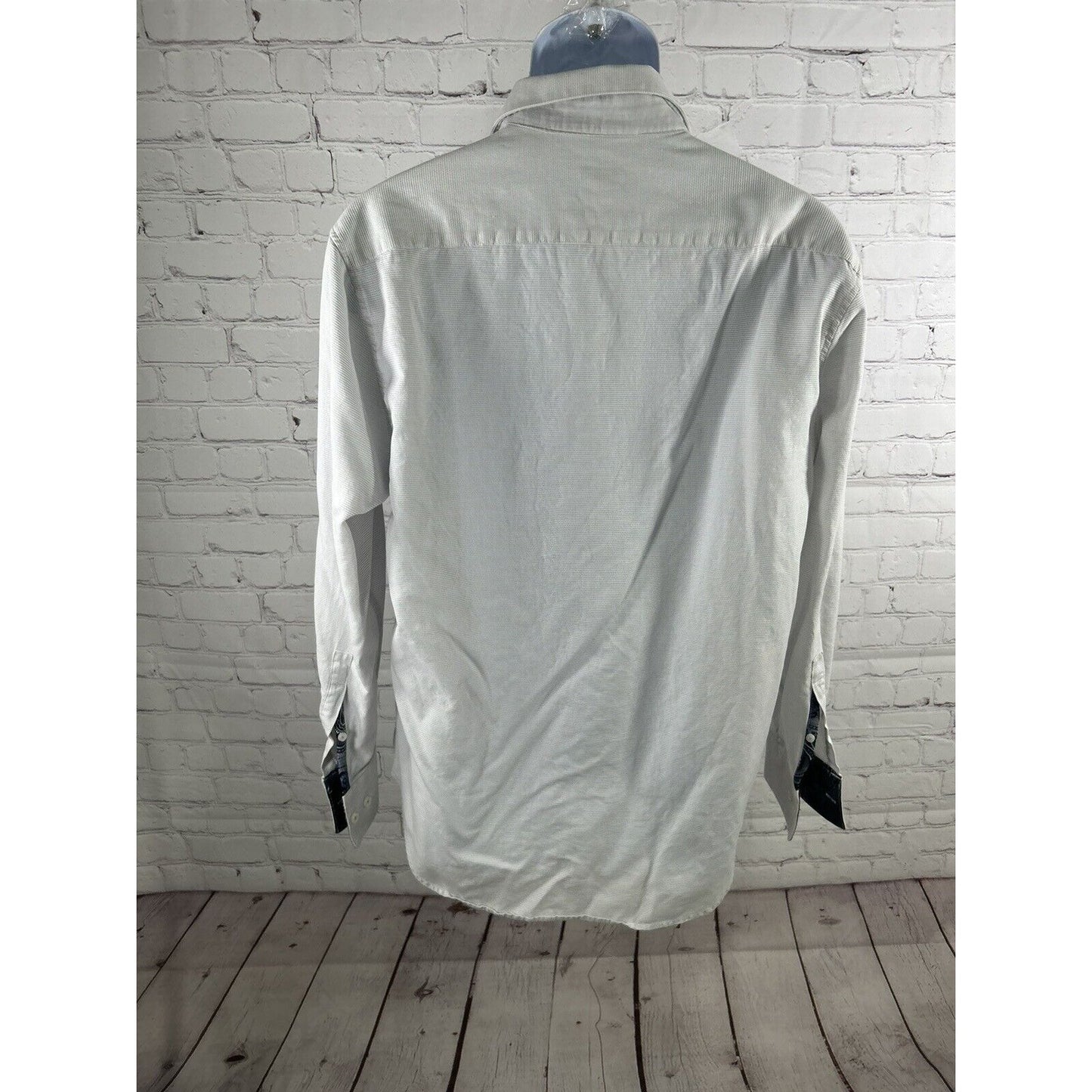 Michelsons London White Textured Cutaway Collar Long Sleeve Button Down Shirt L