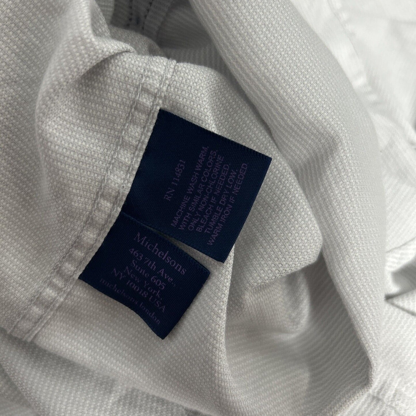 Michelsons London White Textured Cutaway Collar Long Sleeve Button Down Shirt L