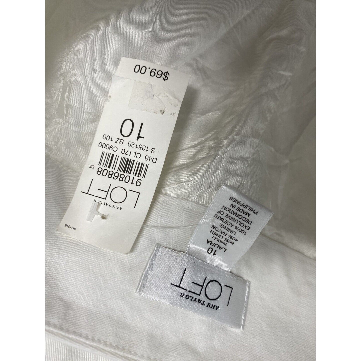 NWD Ann Taylor Loft Linen Blend Wide Leg White Pants Womens 10