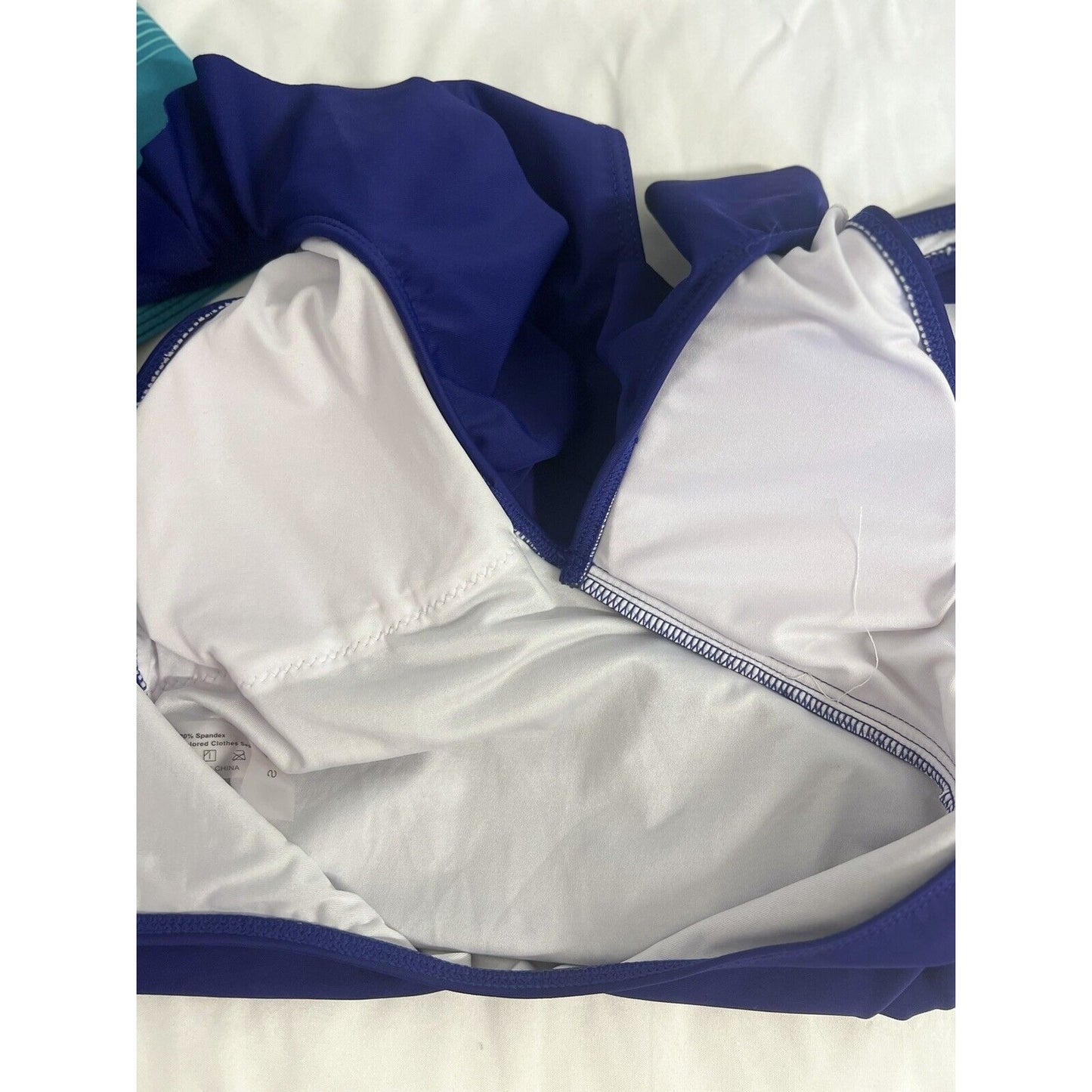 Unbranded Women’s Ruffled Deep V Neck Blue One Piece Swimsuit Lightly Padded S