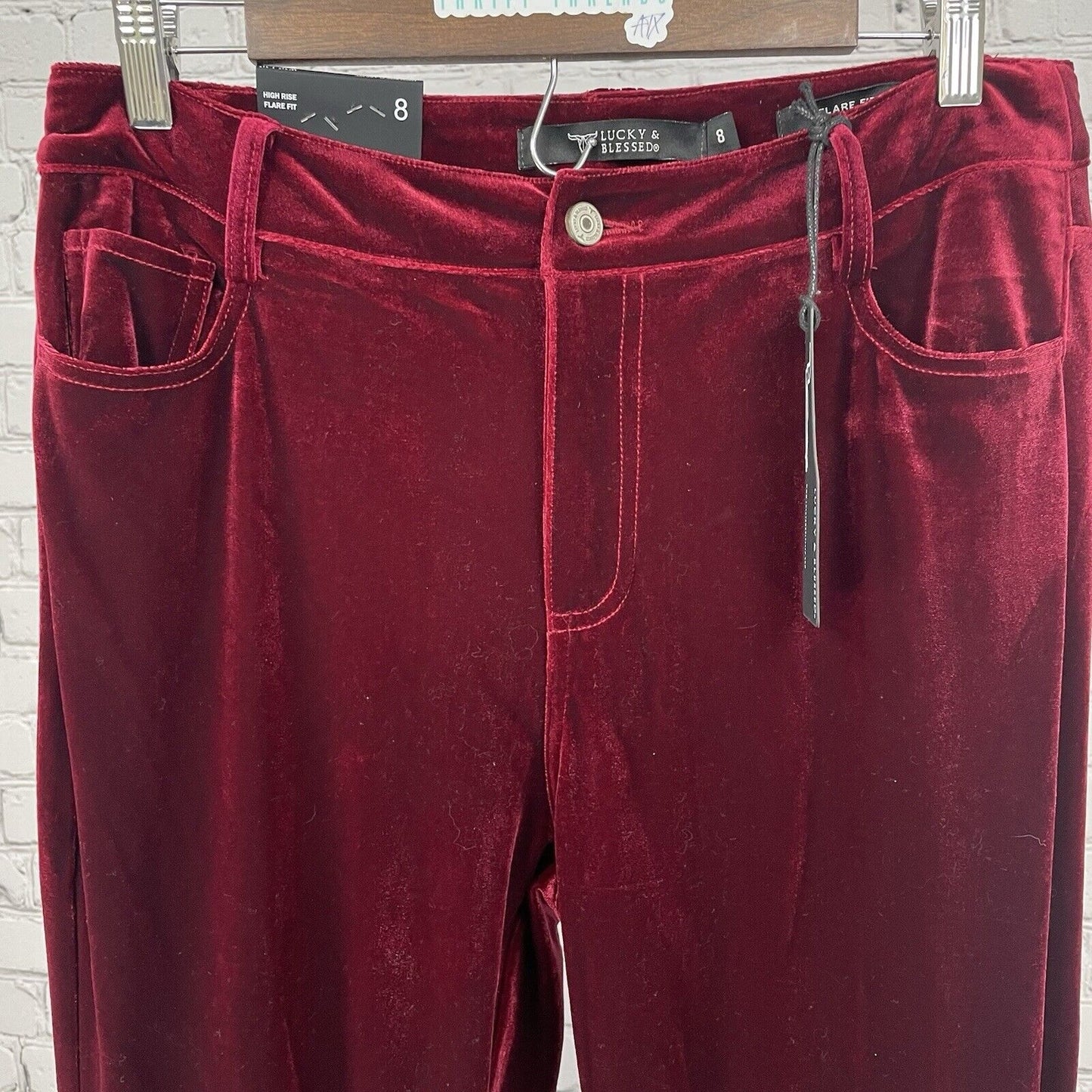 NWT Lucky & Blessed Red Velvet High Waist Flare Fit Butt Shaping Size 8 (31x34)