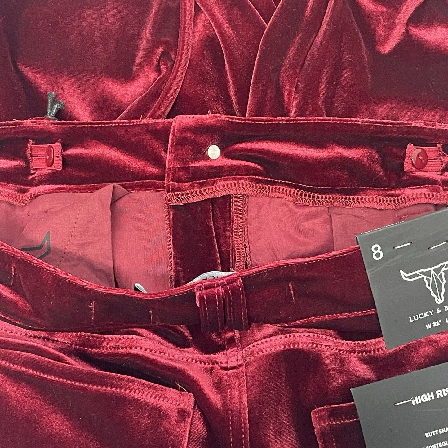 NWT Lucky & Blessed Red Velvet High Waist Flare Fit Butt Shaping Size 8 (31x34)