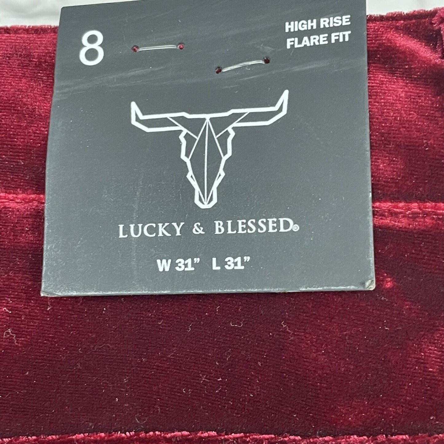 NWT Lucky & Blessed Red Velvet High Waist Flare Fit Butt Shaping Size 8 (31x34)