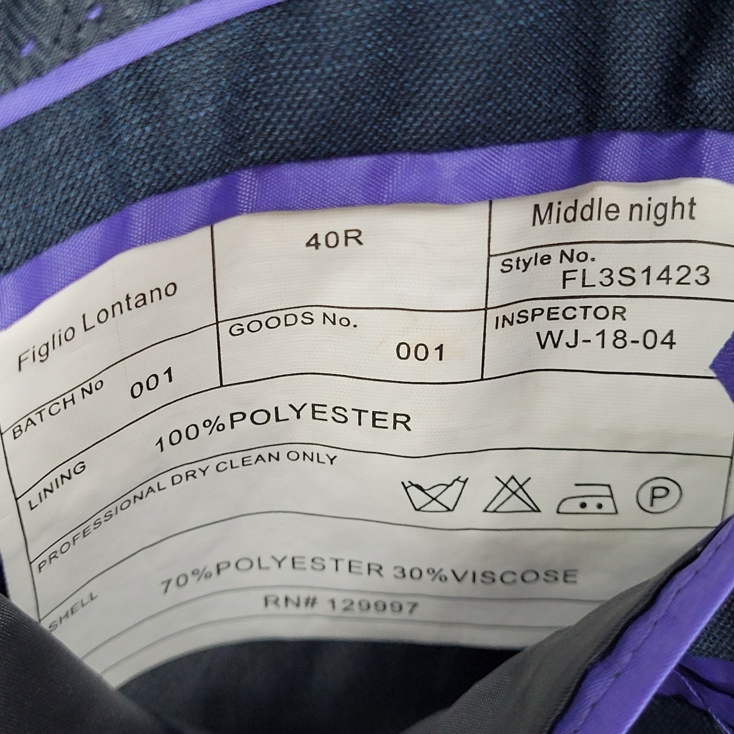 Figlio Lontano Navy 2 Button Single Vented Notch Blazer Sport Coat Size 40R