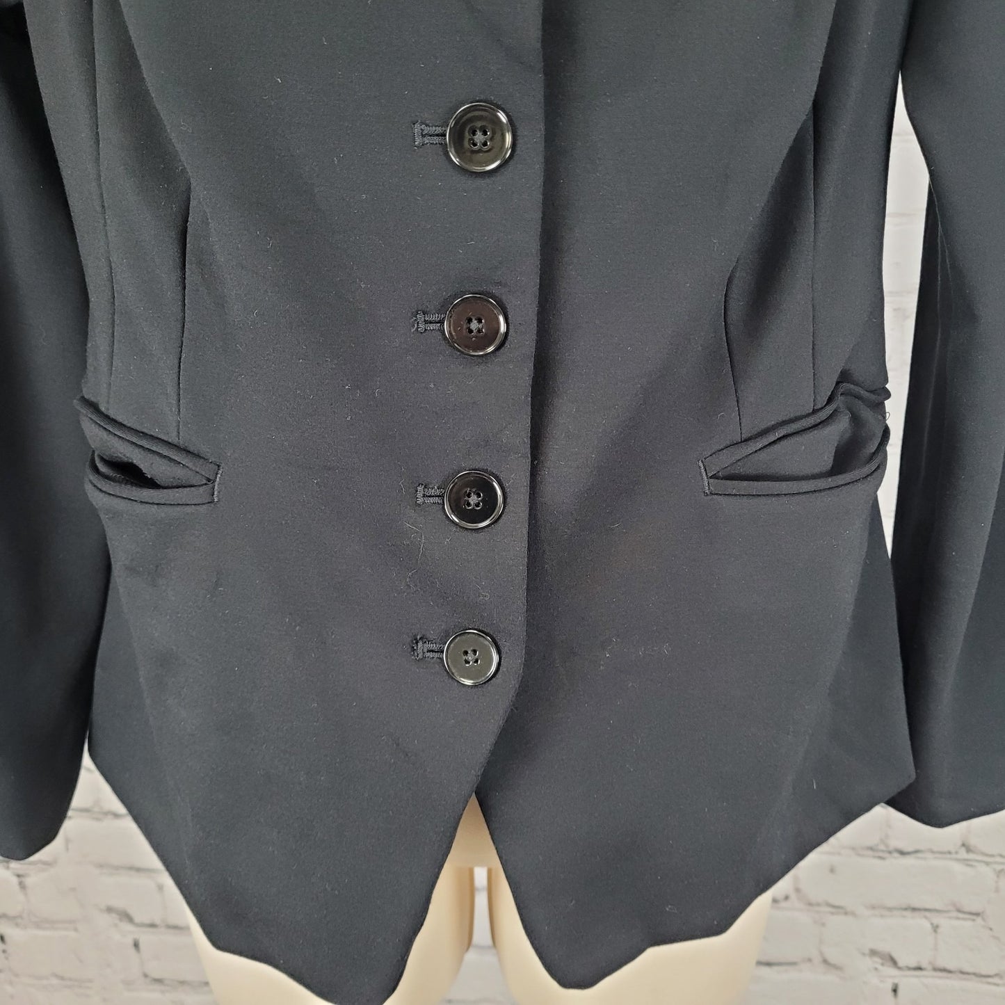 Maeve Anthropologie Black Stretch Buttoned Off Shoulder Blazer Jacket Size 10