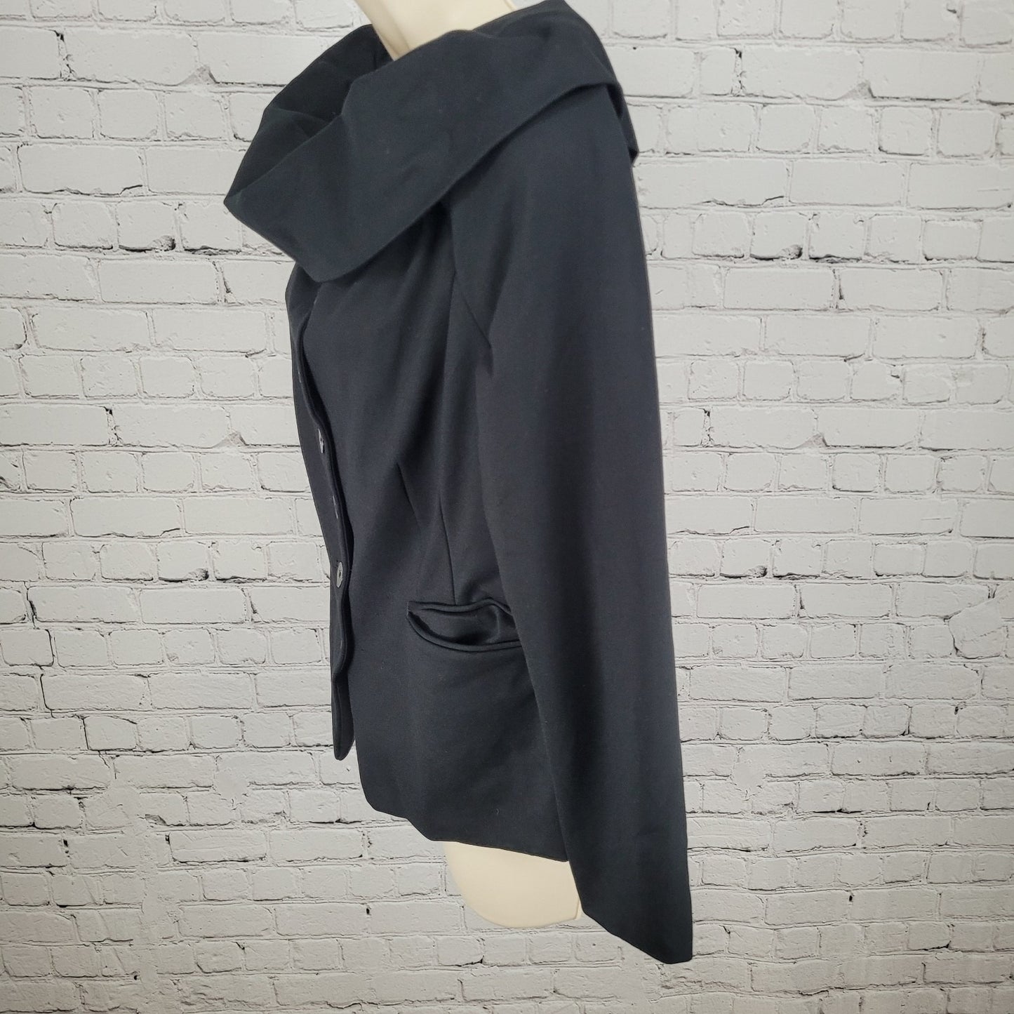 Maeve Anthropologie Black Stretch Buttoned Off Shoulder Blazer Jacket Size 10