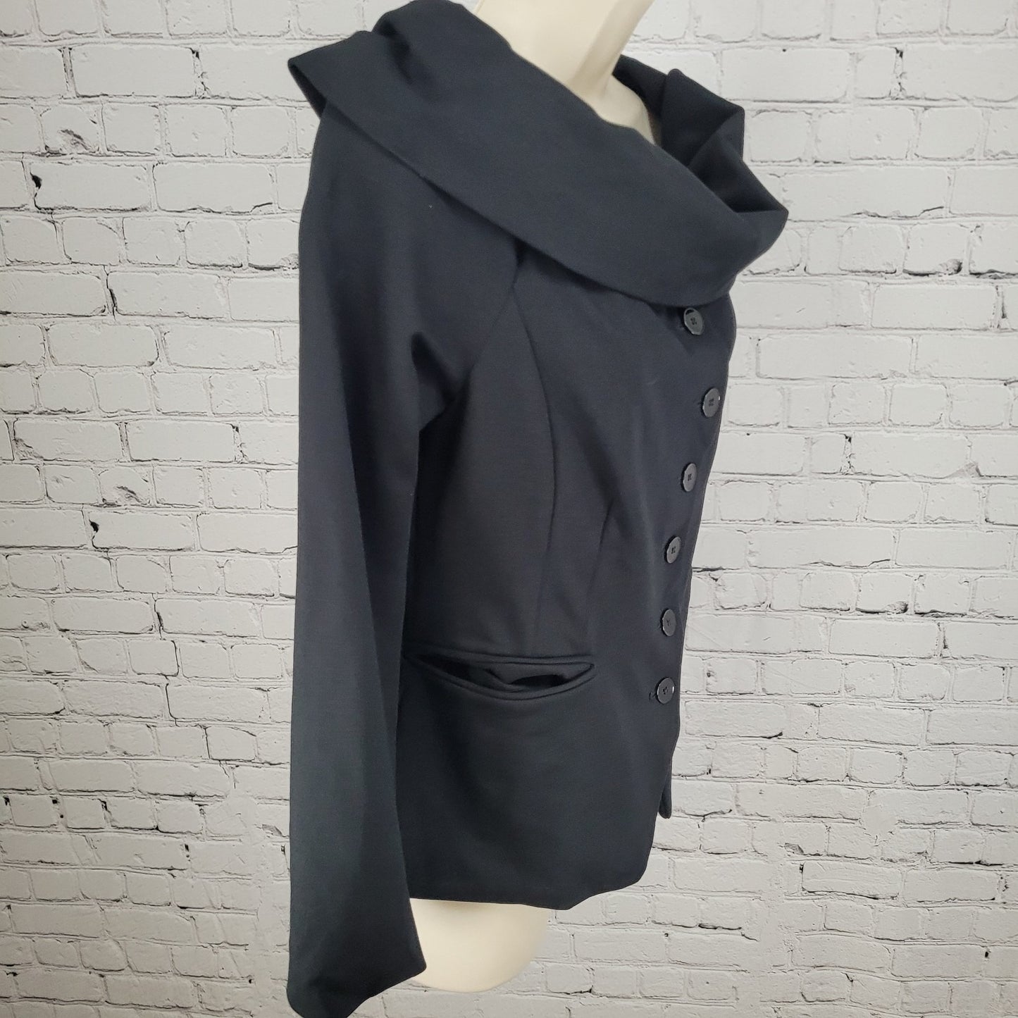 Maeve Anthropologie Black Stretch Buttoned Off Shoulder Blazer Jacket Size 10