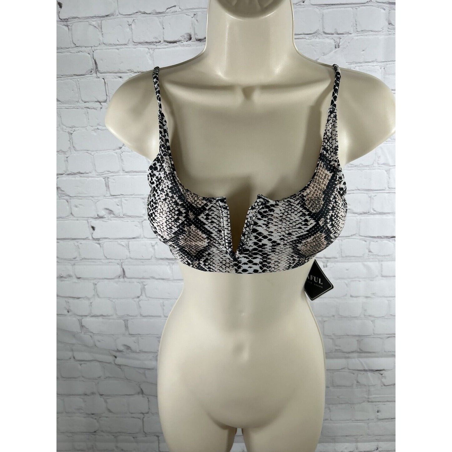 NWT Zaful Forever Young Snake Print Deep V Strappy Back Bikini Bandeau Top 4