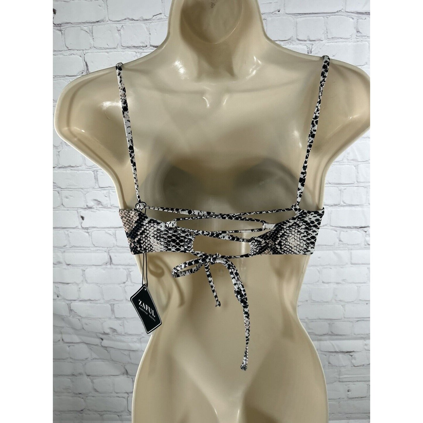 NWT Zaful Forever Young Snake Print Deep V Strappy Back Bikini Bandeau Top 4