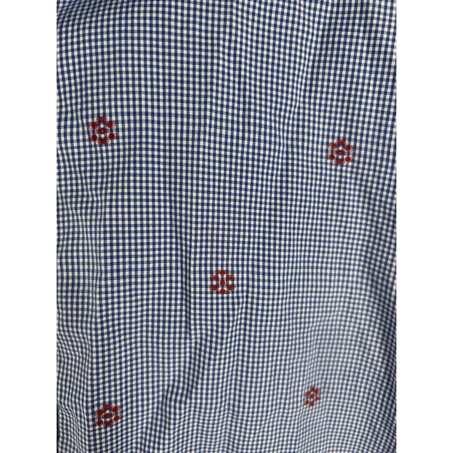 TD Thomas Dean Blue White Plaid Red Embroidered Long Sleeve Button Up Shirt L