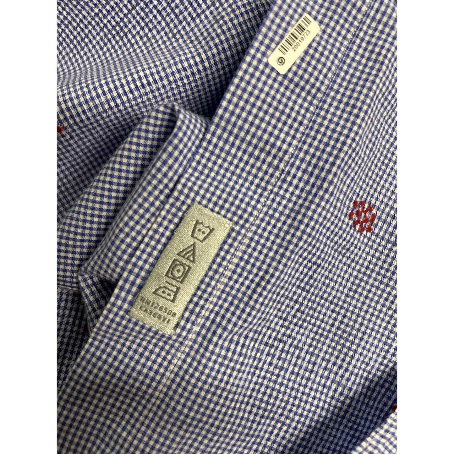 TD Thomas Dean Blue White Plaid Red Embroidered Long Sleeve Button Up Shirt L