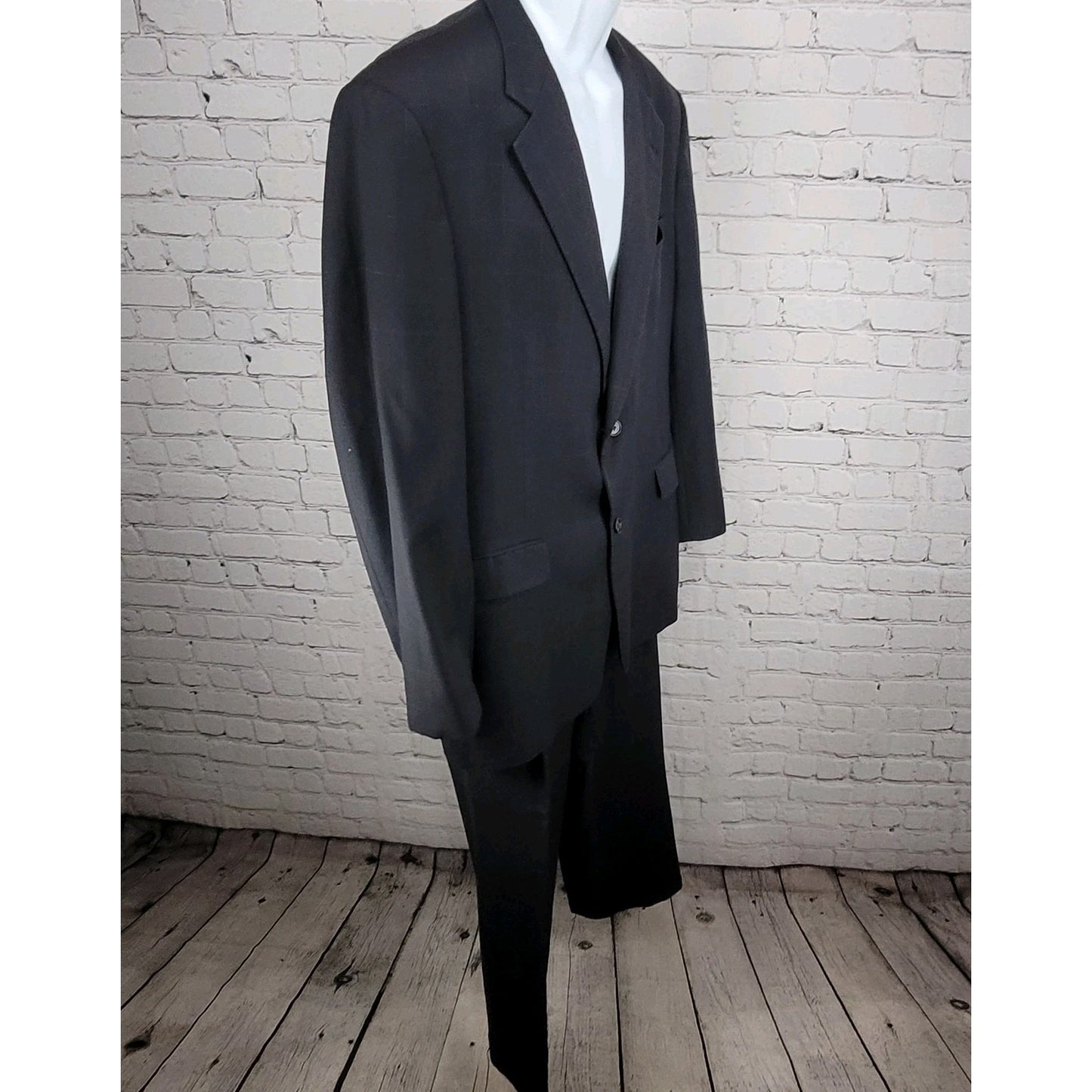 Daniel Cremieux Navy 100% Wool Check Full Suit Set Jacket 44R Pants 37x29 USA