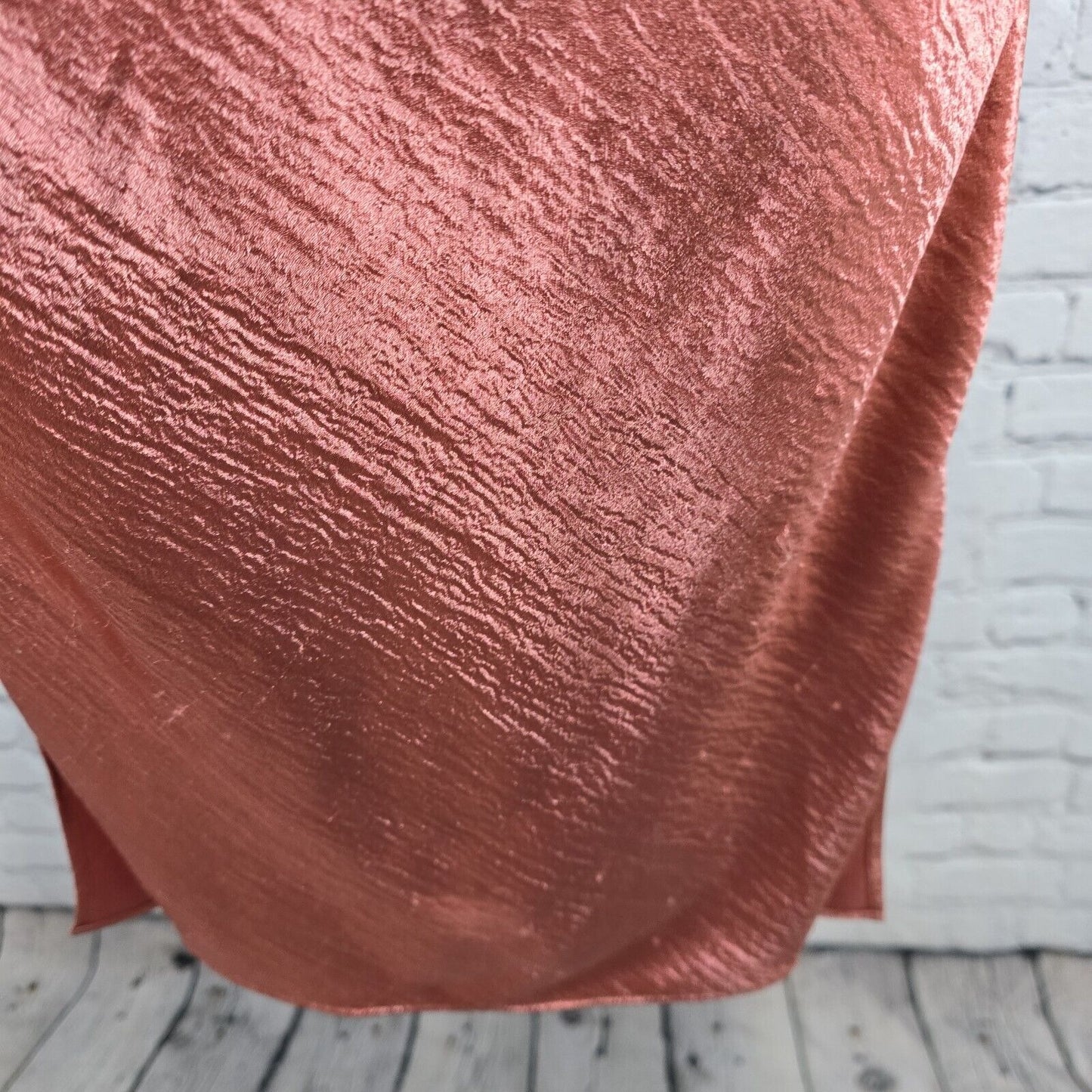 NWD Express Metallic Rose Gold Cocktail Slip Dress Strappy Chest Side Slits Sz 0