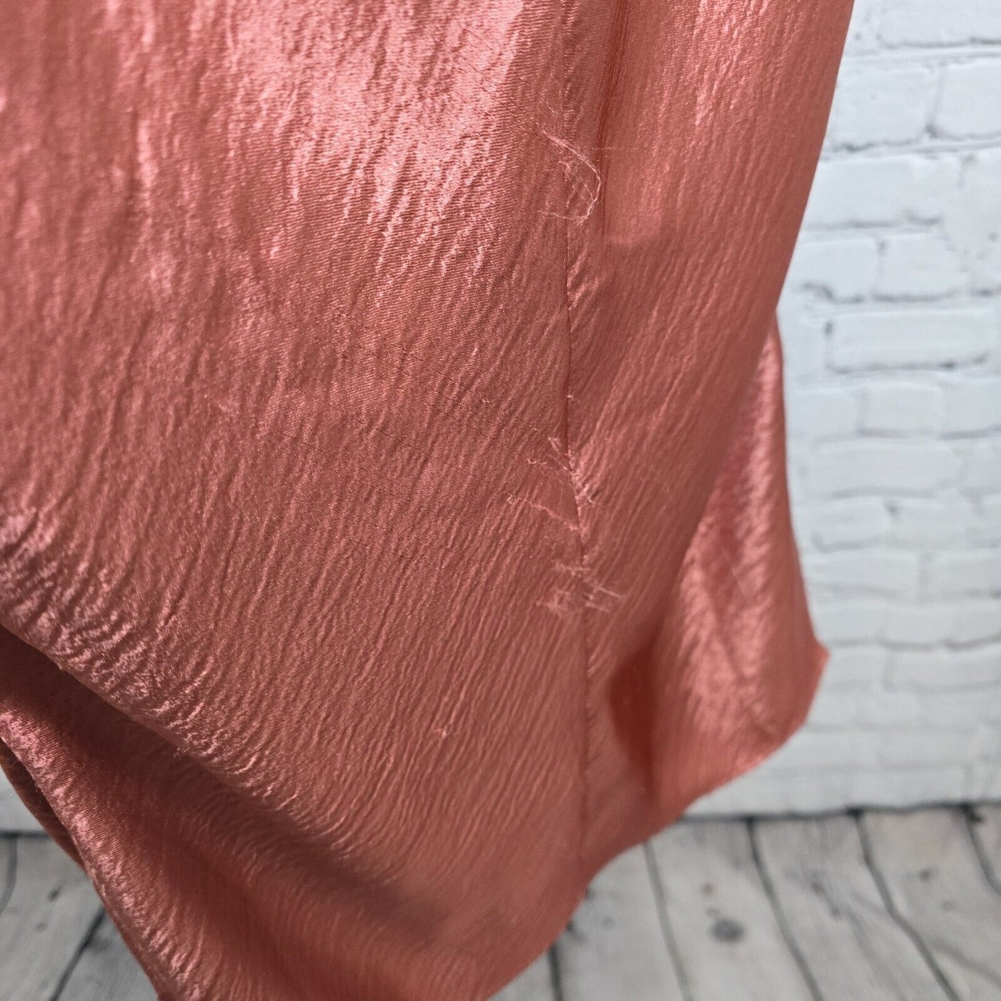 NWD Express Metallic Rose Gold Cocktail Slip Dress Strappy Chest Side Slits Sz 0