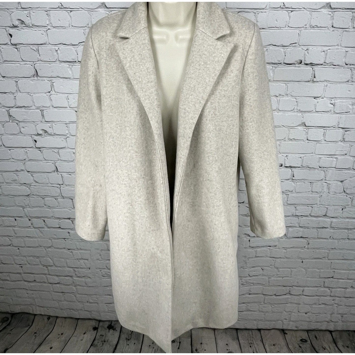 Zara Beige Open Classic Collared Long Jacket Pockets Sweater Cardigan Medium M