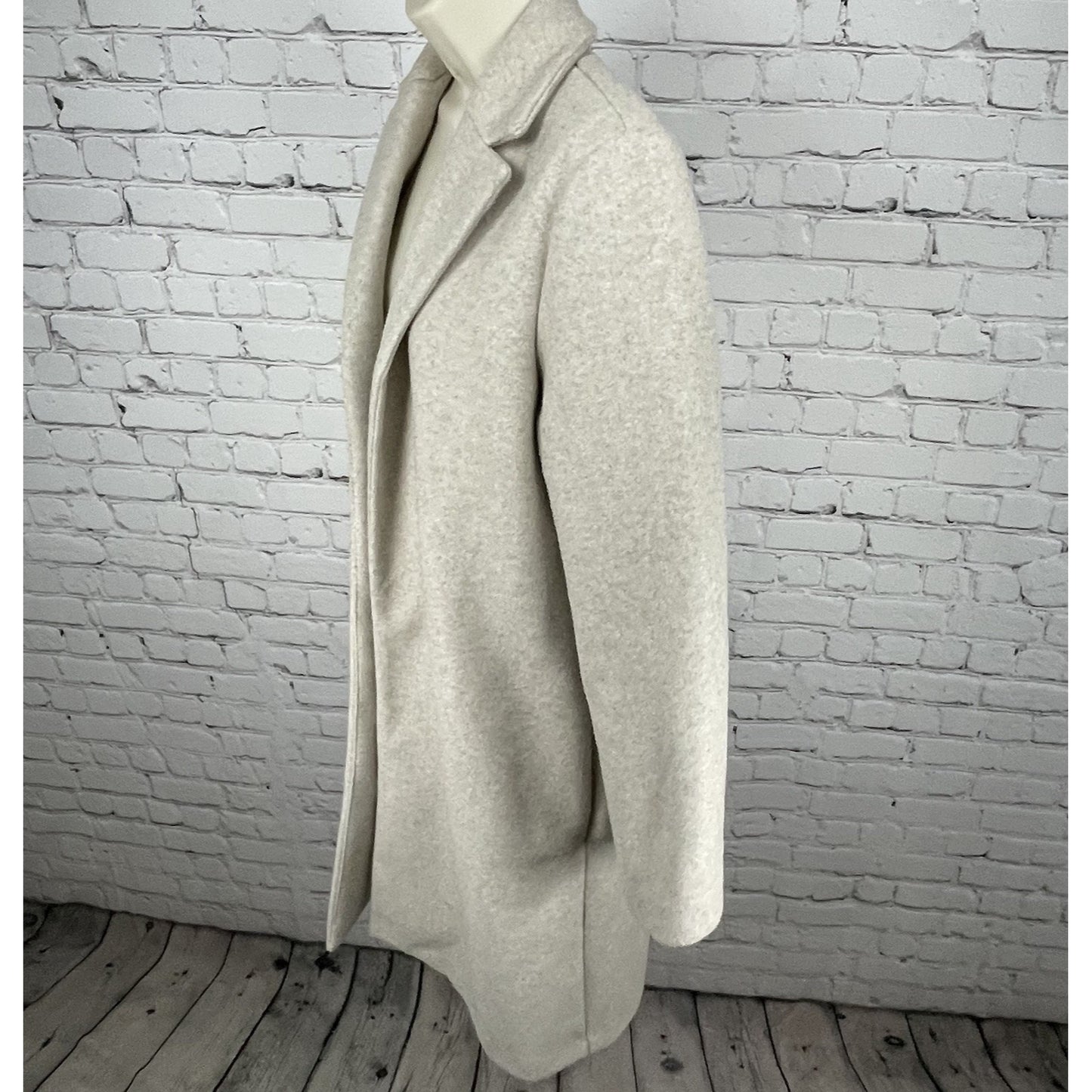 Zara Beige Open Classic Collared Long Jacket Pockets Sweater Cardigan Medium M