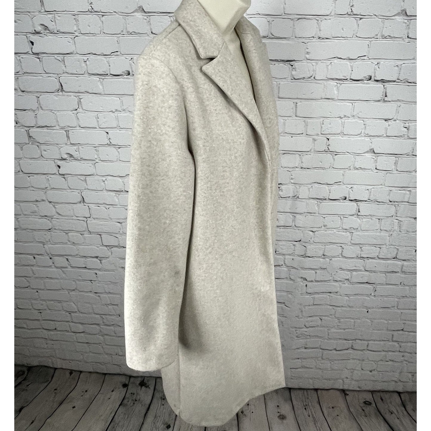 Zara Beige Open Classic Collared Long Jacket Pockets Sweater Cardigan Medium M