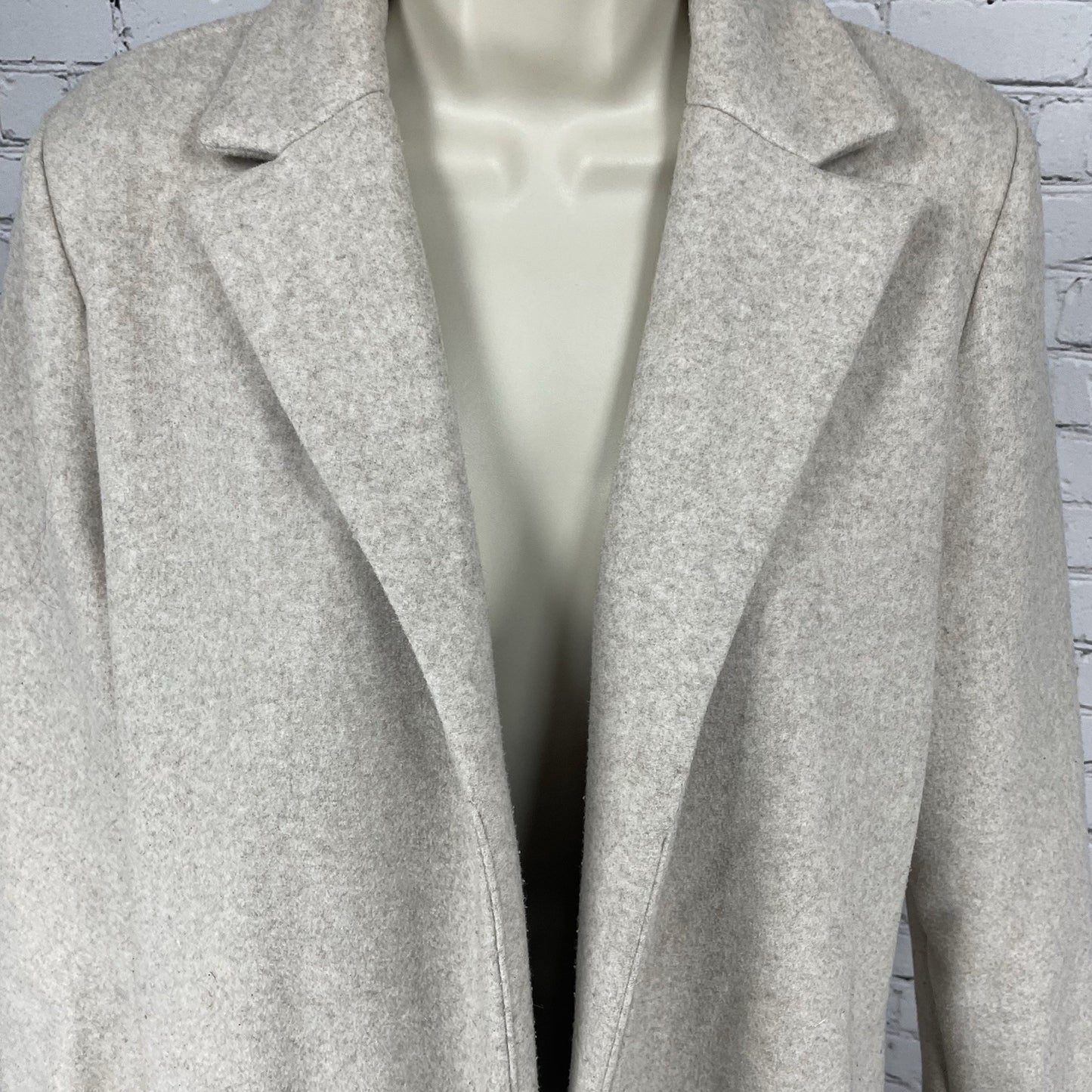 Zara Beige Open Classic Collared Long Jacket Pockets Sweater Cardigan Medium M