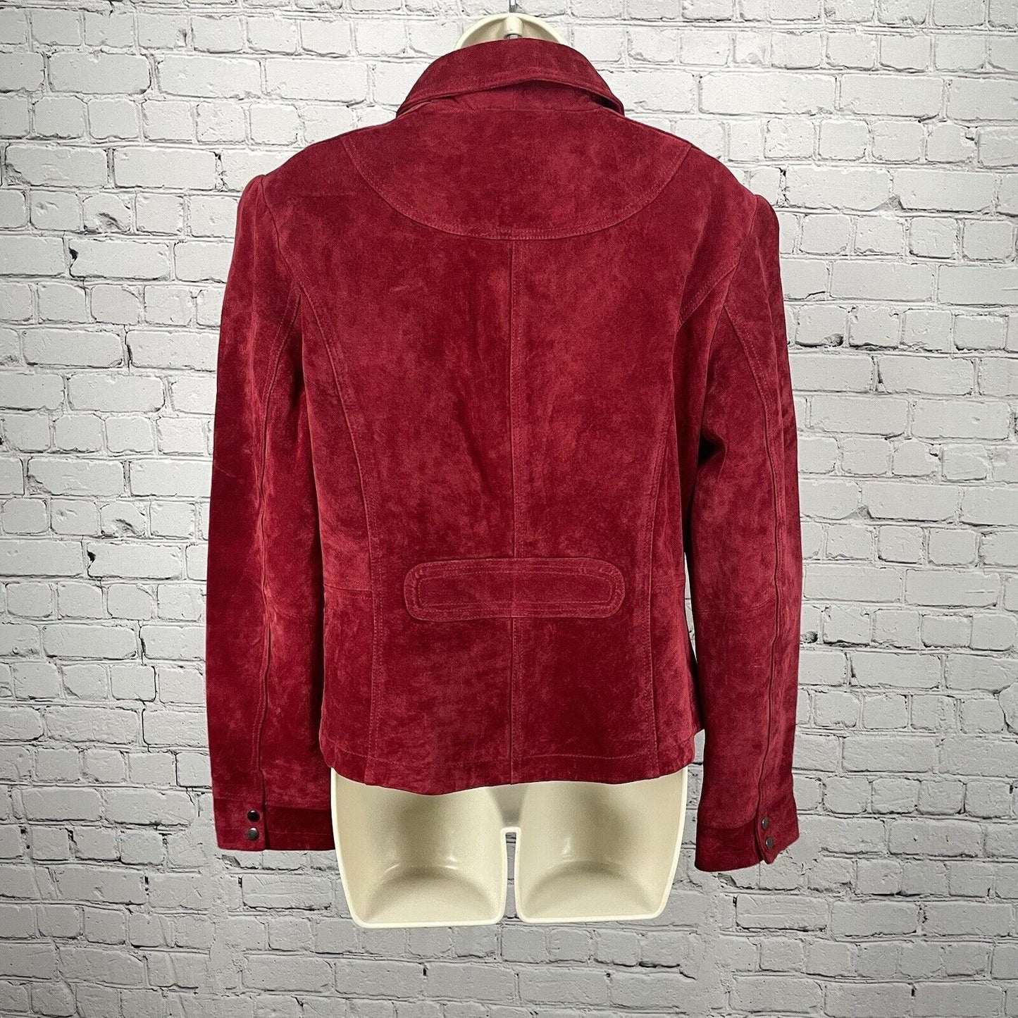 Saguardo Red Leather Suede Jacket Snap Puff Sleeve Pocket Lined Size Large L