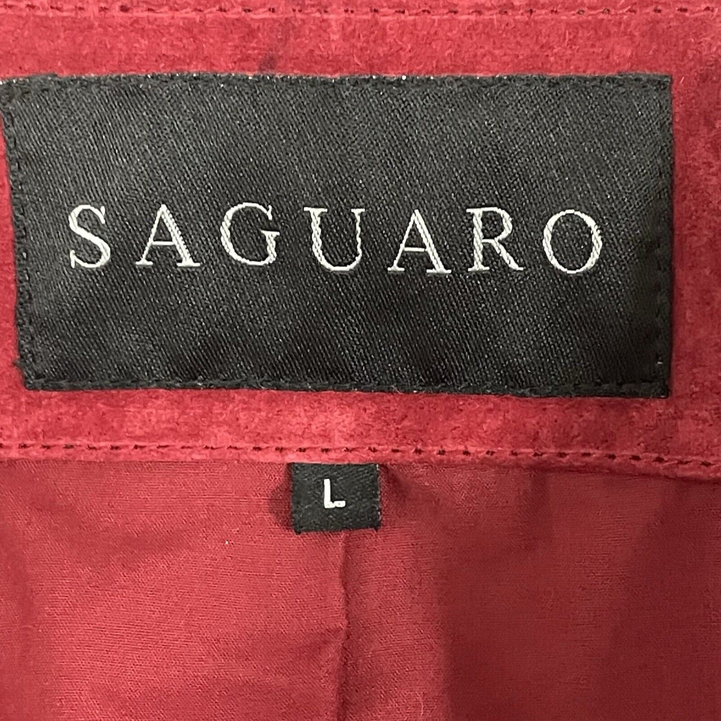 Saguardo Red Leather Suede Jacket Snap Puff Sleeve Pocket Lined Size Large L