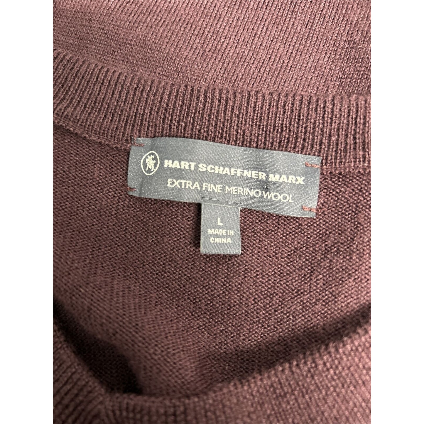 Hart Schaffner Marx Dark Purple Extra Fine Merino Wool V Neck Pullover Sweater L