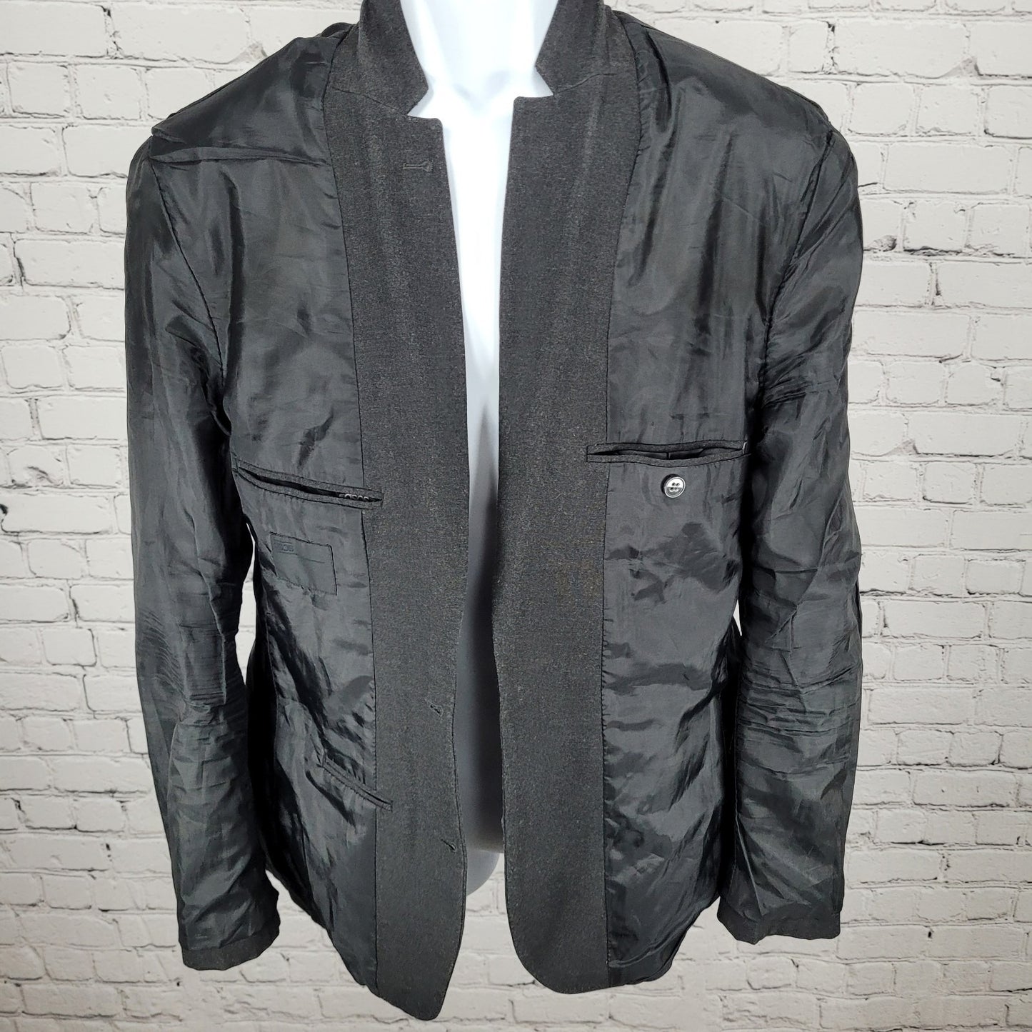 ASOS Grey Slim Fit 2 Button Vented Notch Stretch Blazer Sport Coat 42S *tear