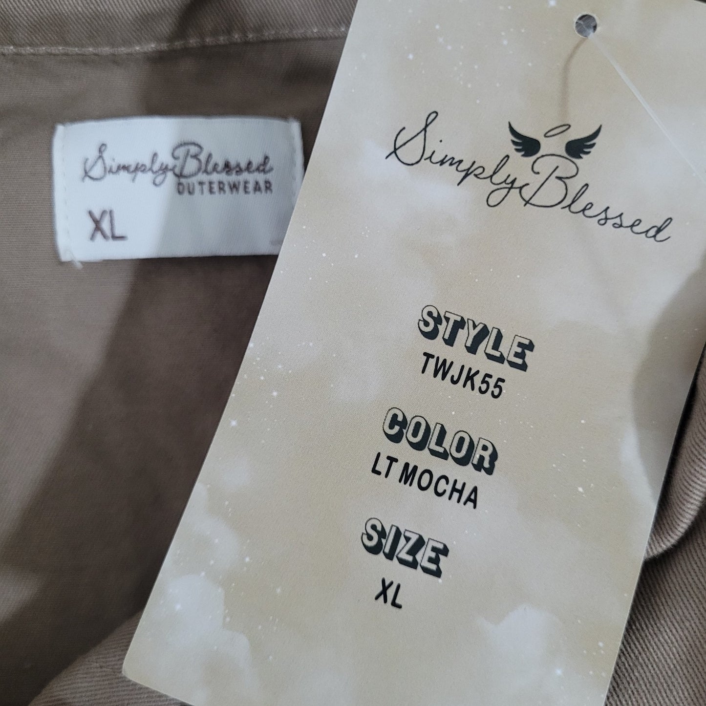 NWT Simply Blessed Light Mocha Brown 100% Cotton Unlined Jacket TWJK55 Size XL