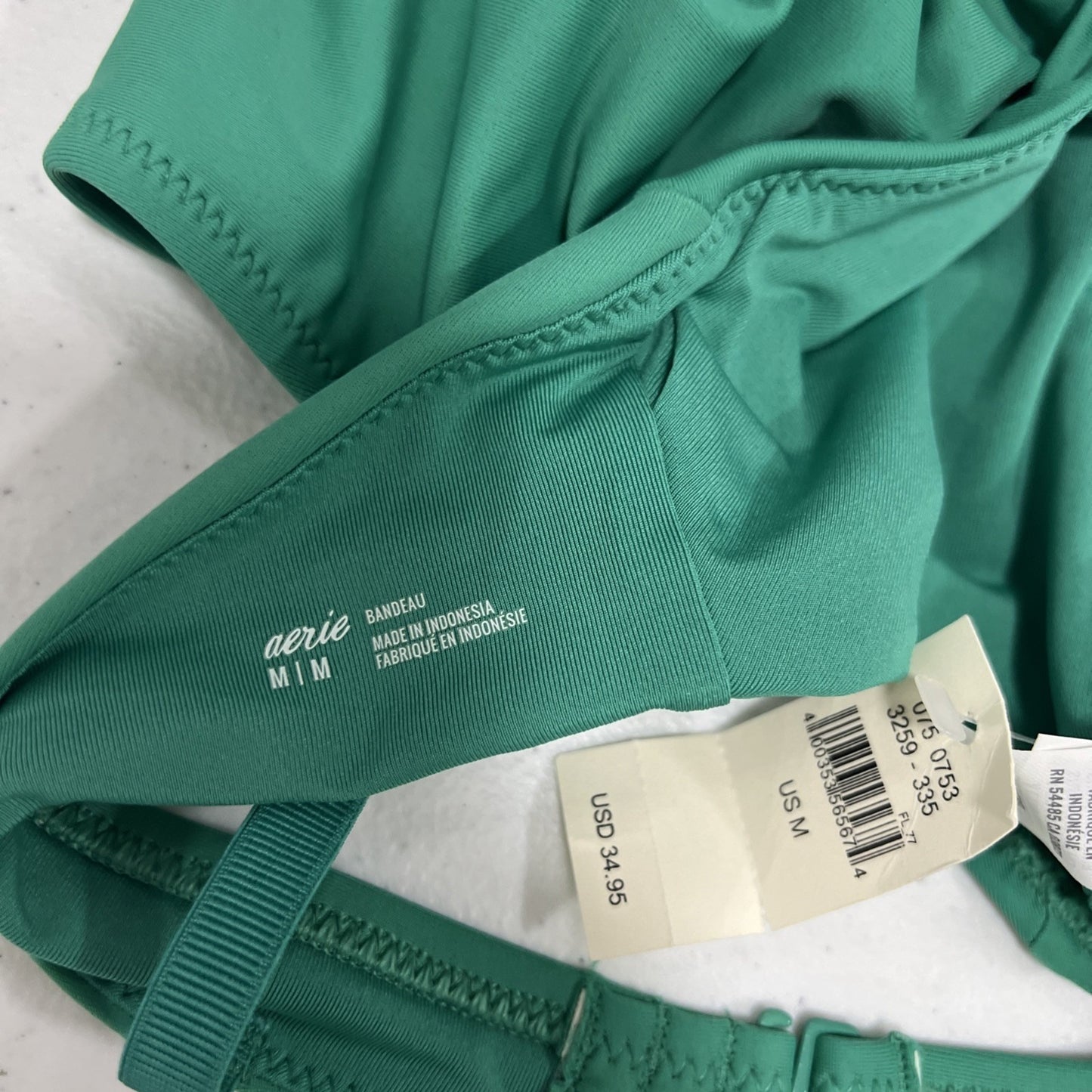 NWT Aerie Teal Green Front Adjustable Bandeau Unpadded Swim Bra Bikini Top M