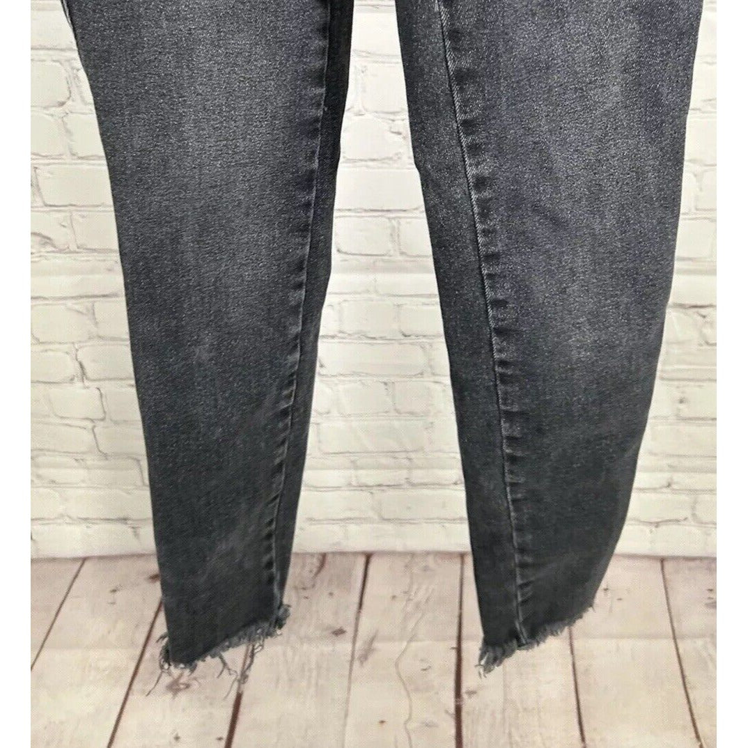 We The Free Distressed Faded Black Raw Hem Mid Rise Skinny Jeans 26 (26 X 26)