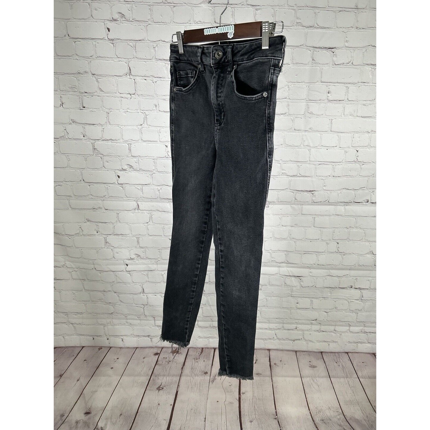We The Free Distressed Faded Black Raw Hem Mid Rise Skinny Jeans 26 (26 X 26)