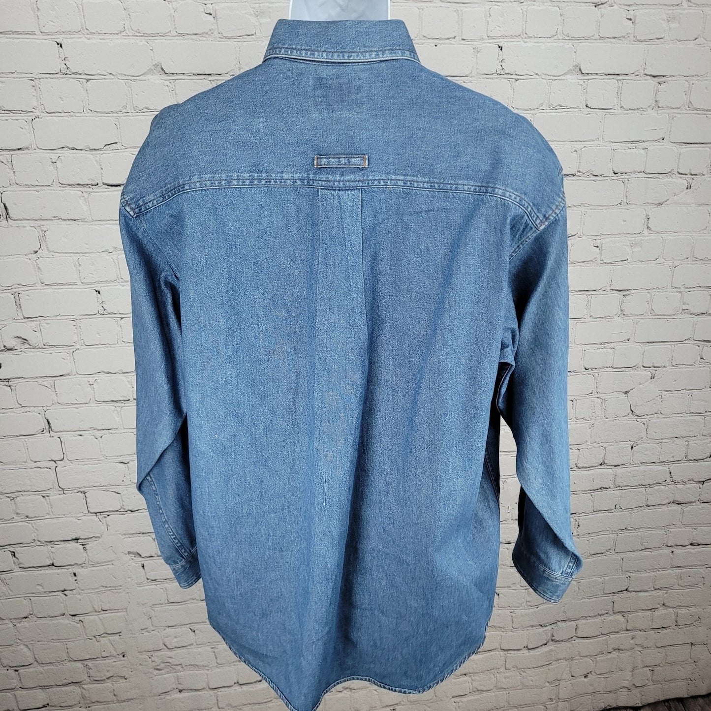 Bayer Aspirin Pharmaceuticals Blue Cotton Denim Long Sleeve Button Down Shirt XL