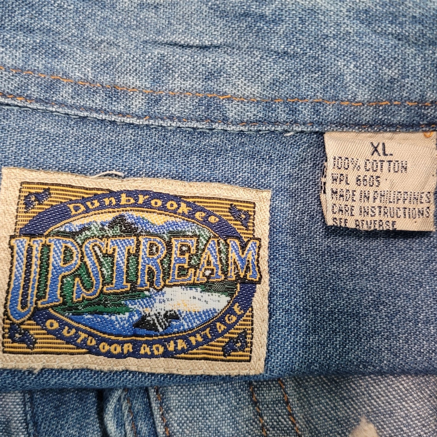 Bayer Aspirin Pharmaceuticals Blue Cotton Denim Long Sleeve Button Down Shirt XL