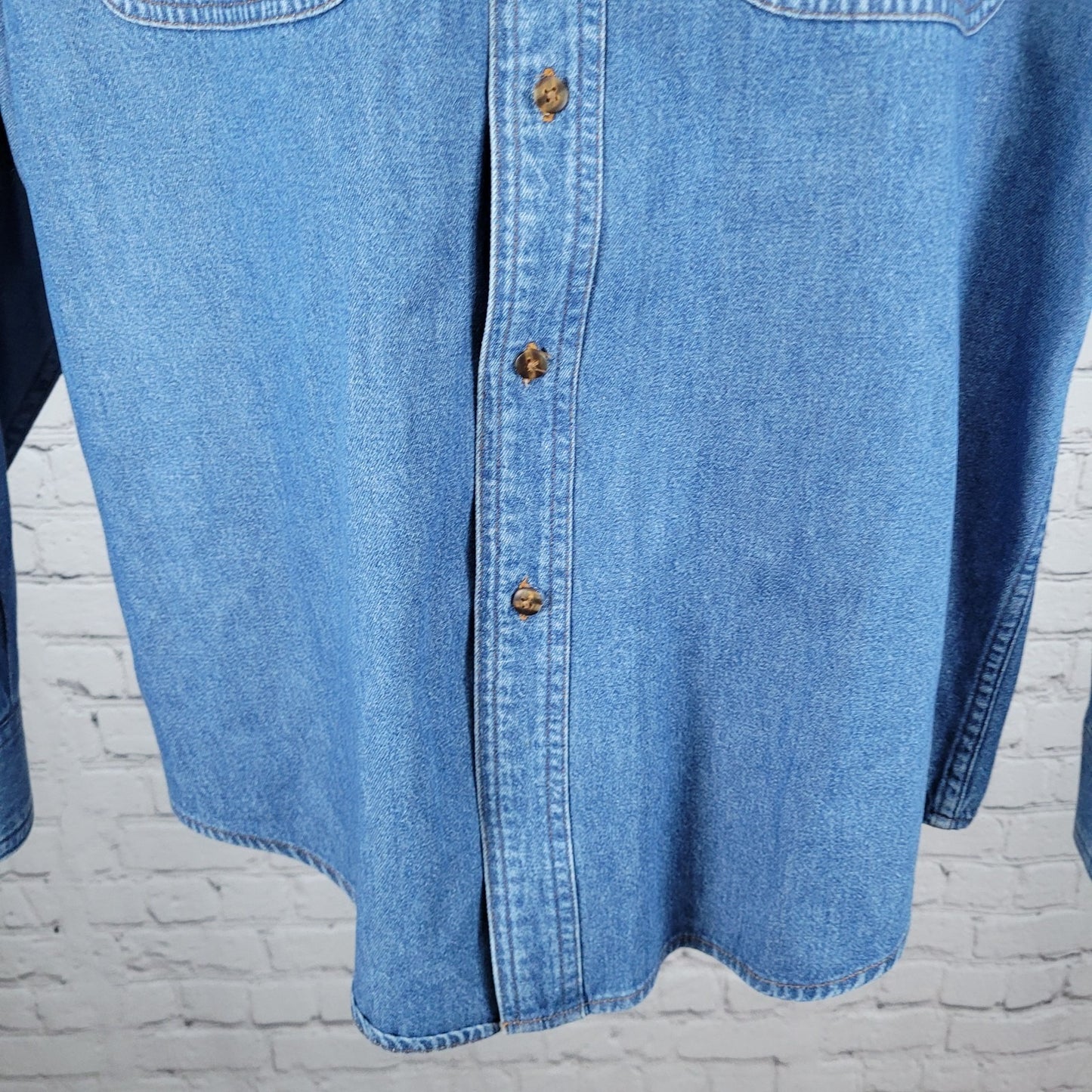 Bayer Aspirin Pharmaceuticals Blue Cotton Denim Long Sleeve Button Down Shirt XL