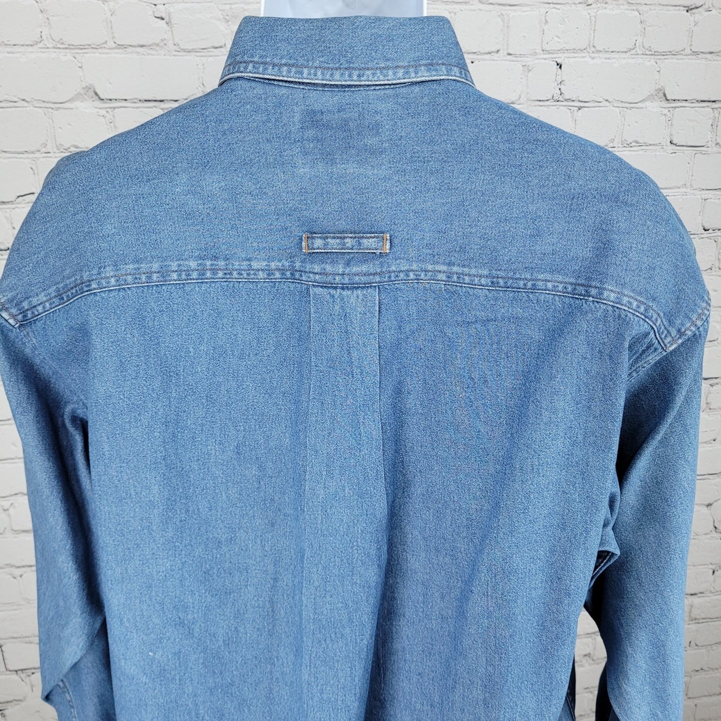 Bayer Aspirin Pharmaceuticals Blue Cotton Denim Long Sleeve Button Down Shirt XL
