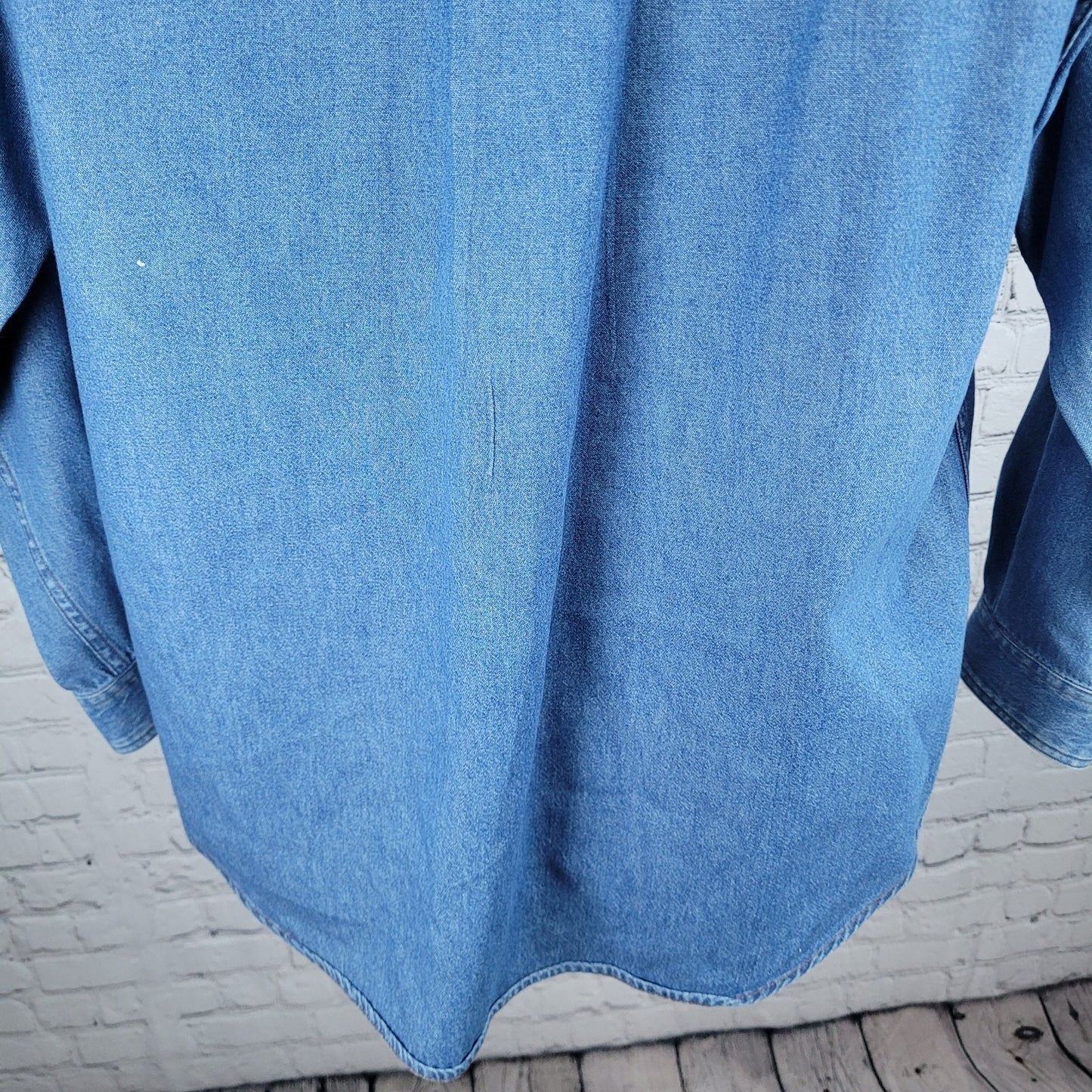 Bayer Aspirin Pharmaceuticals Blue Cotton Denim Long Sleeve Button Down Shirt XL