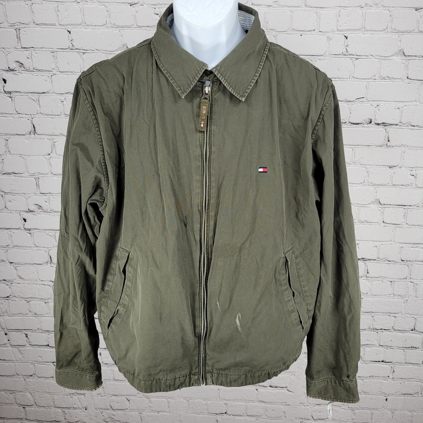 VTG Tommy Hilfiger Green 100% Cotton Mesh Lined Lightweight Zip Jacket Size XL