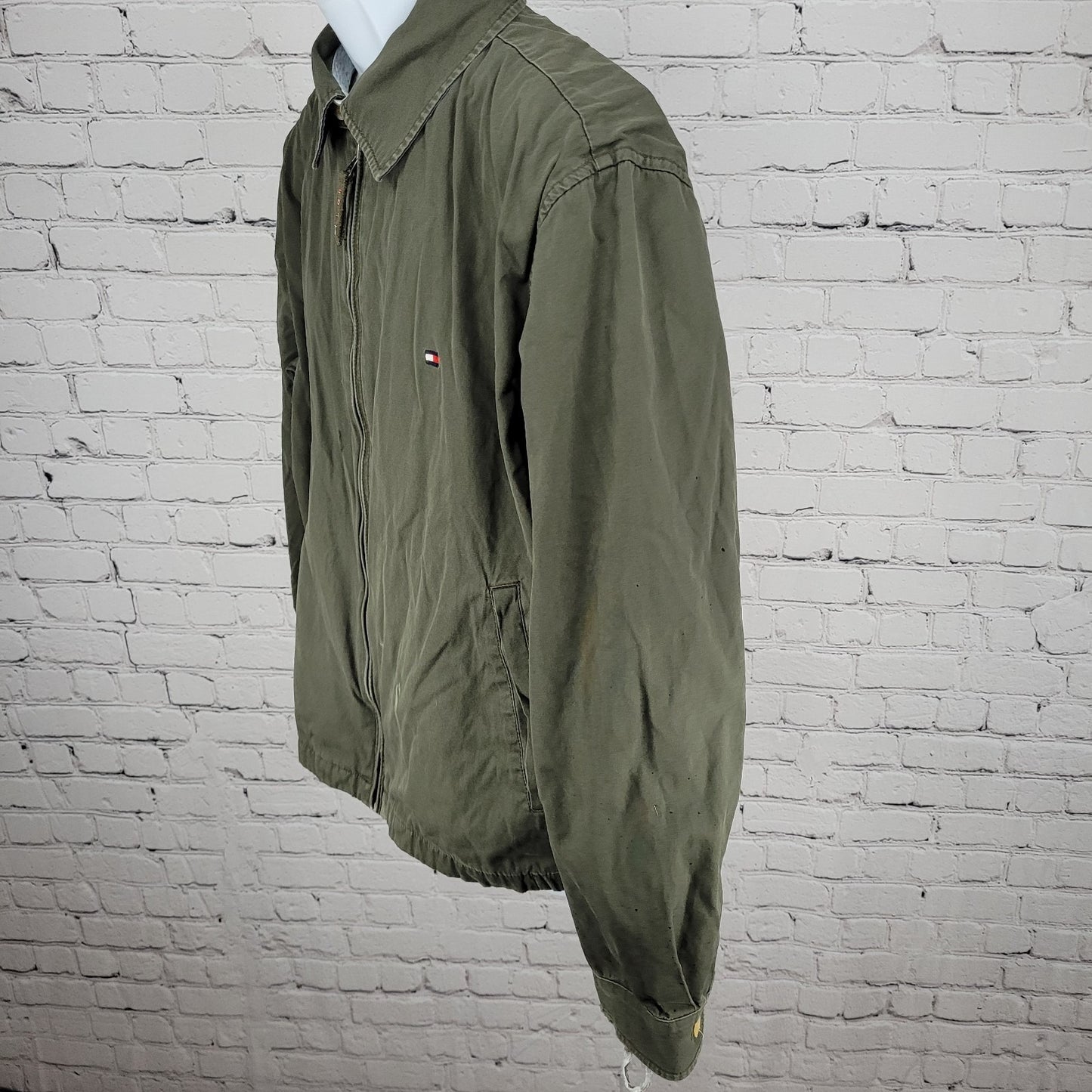 VTG Tommy Hilfiger Green 100% Cotton Mesh Lined Lightweight Zip Jacket Size XL