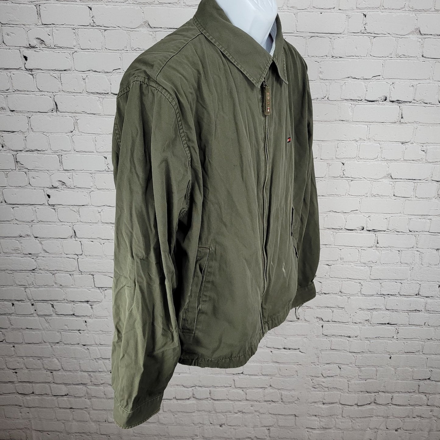 VTG Tommy Hilfiger Green 100% Cotton Mesh Lined Lightweight Zip Jacket Size XL