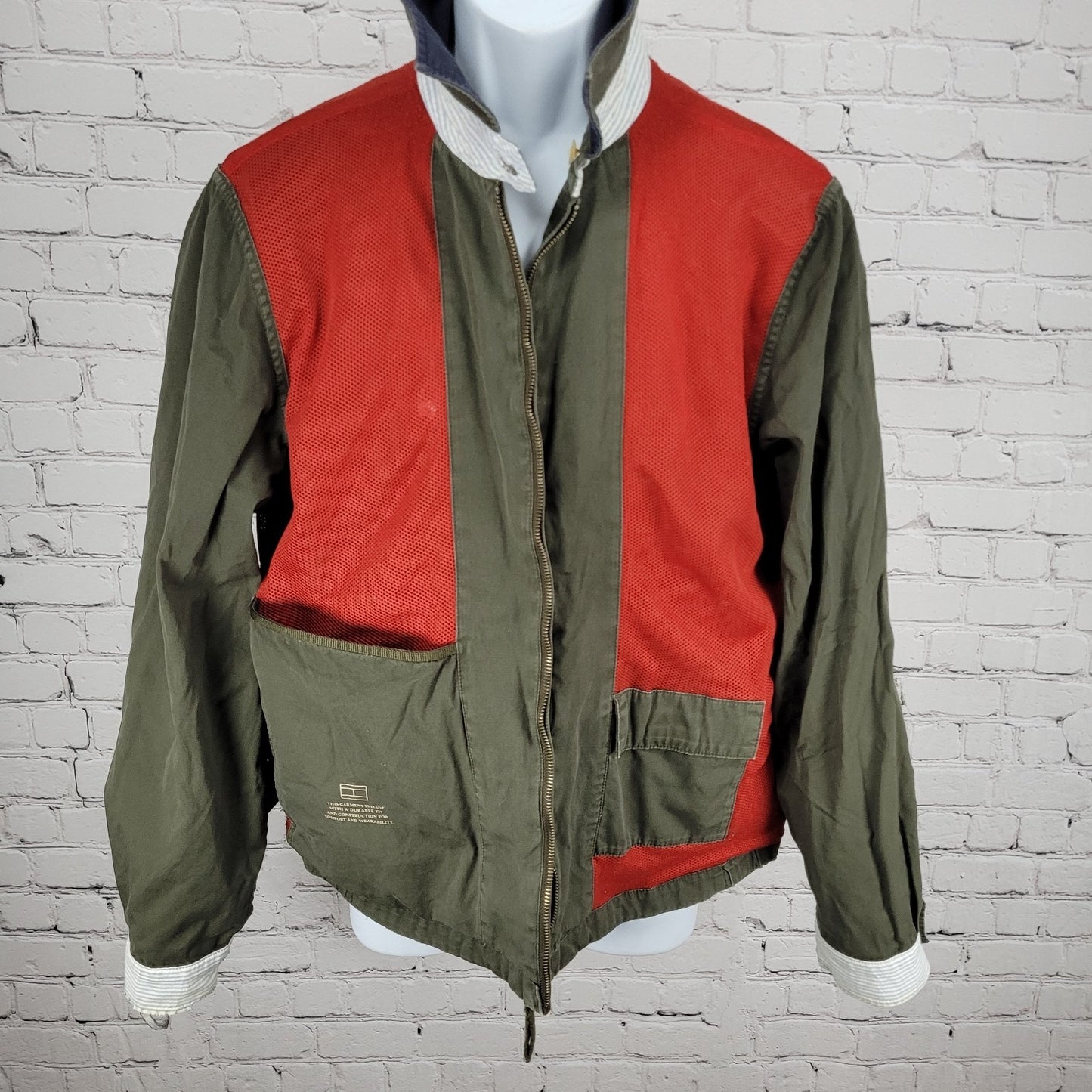 VTG Tommy Hilfiger Green 100% Cotton Mesh Lined Lightweight Zip Jacket Size XL