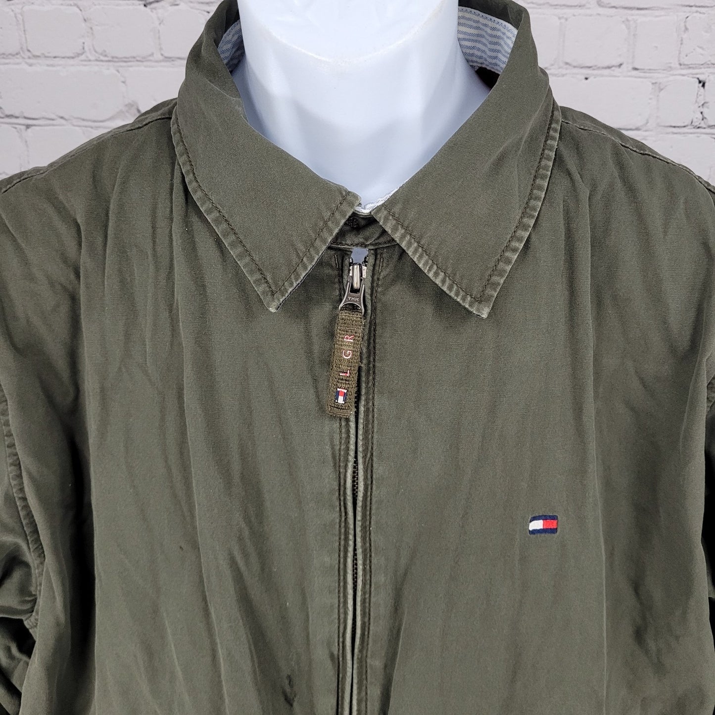 VTG Tommy Hilfiger Green 100% Cotton Mesh Lined Lightweight Zip Jacket Size XL