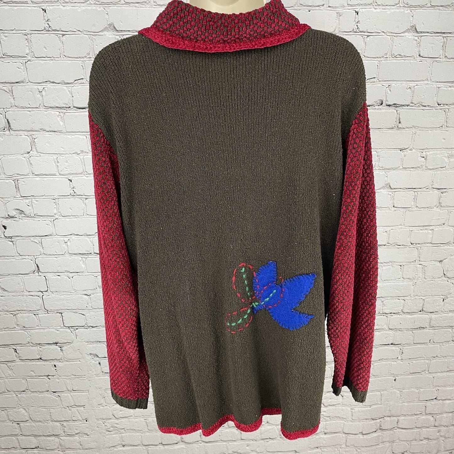 VTG Berek 2 Brown Silk Blend Leaf Embroidered Cardigan Sweater Size Medium M