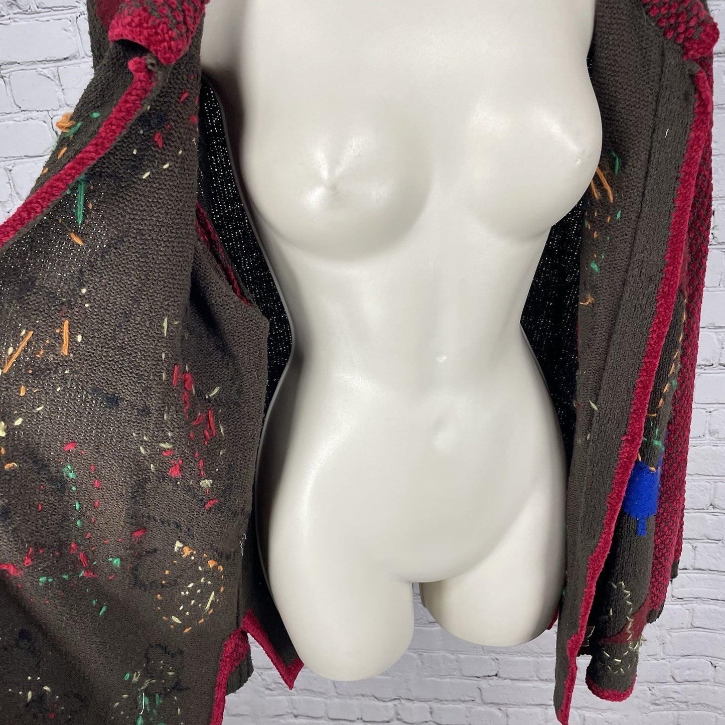 VTG Berek 2 Brown Silk Blend Leaf Embroidered Cardigan Sweater Size Medium M