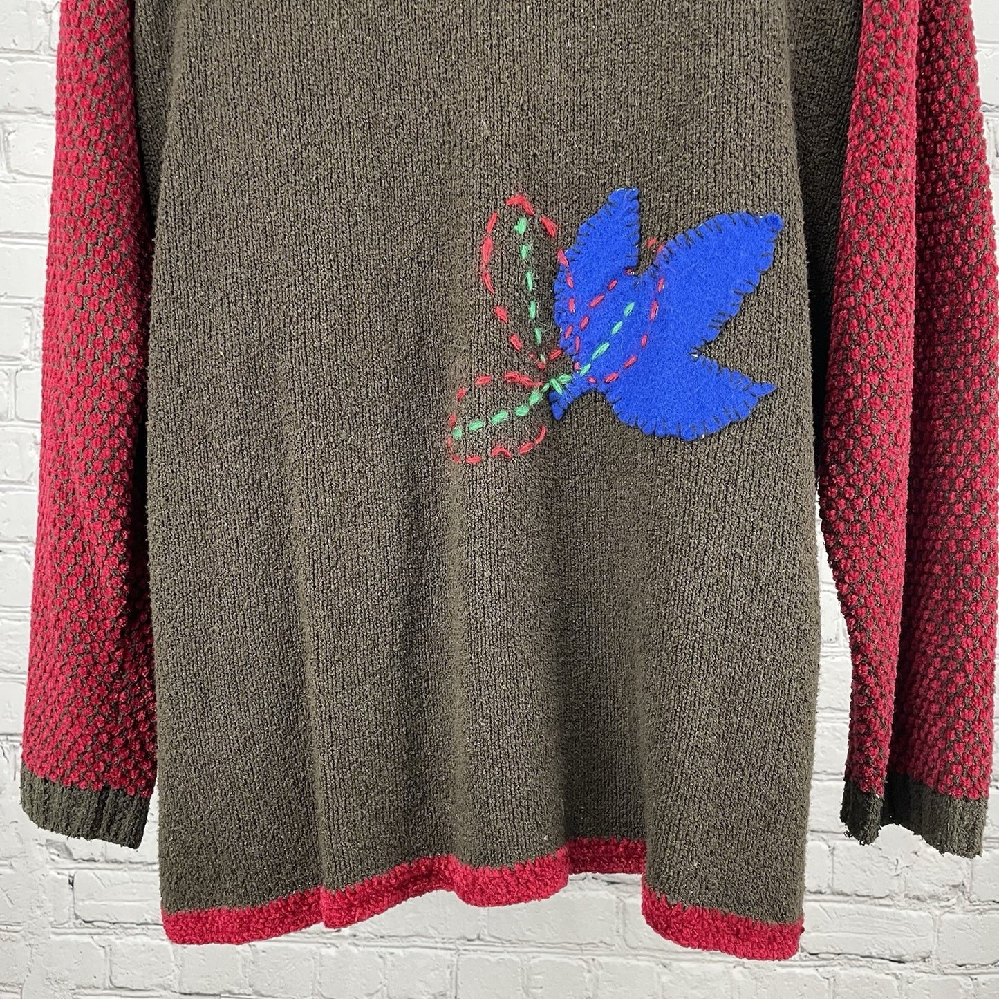 VTG Berek 2 Brown Silk Blend Leaf Embroidered Cardigan Sweater Size Medium M