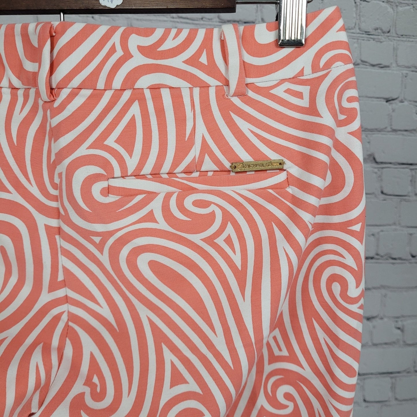 Michael Kors Orange White Swirl Print Stretch Low Rise Chino Pants 2 (28x28)