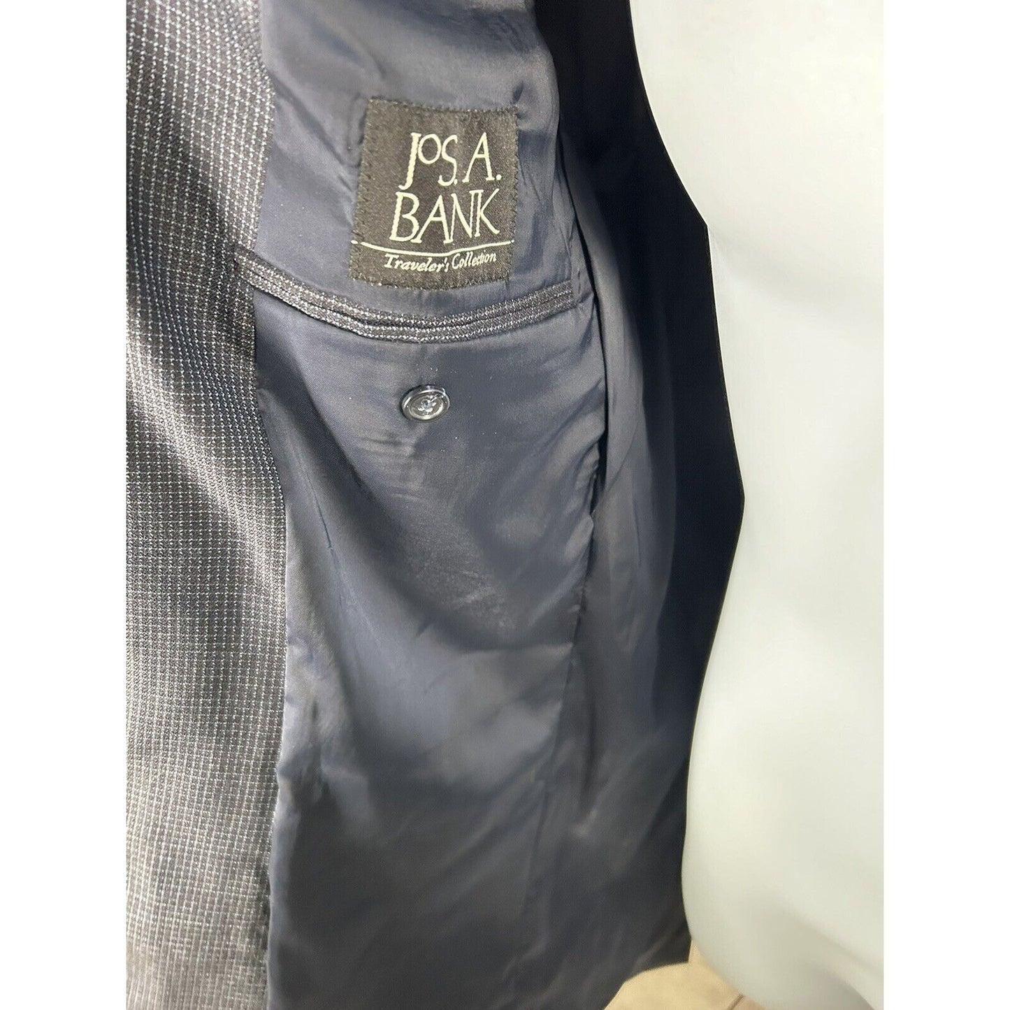Jos A Bank Navy Blue Graph Check 100% Wool Tailored Fit Men’s Jacket Blazer 38R