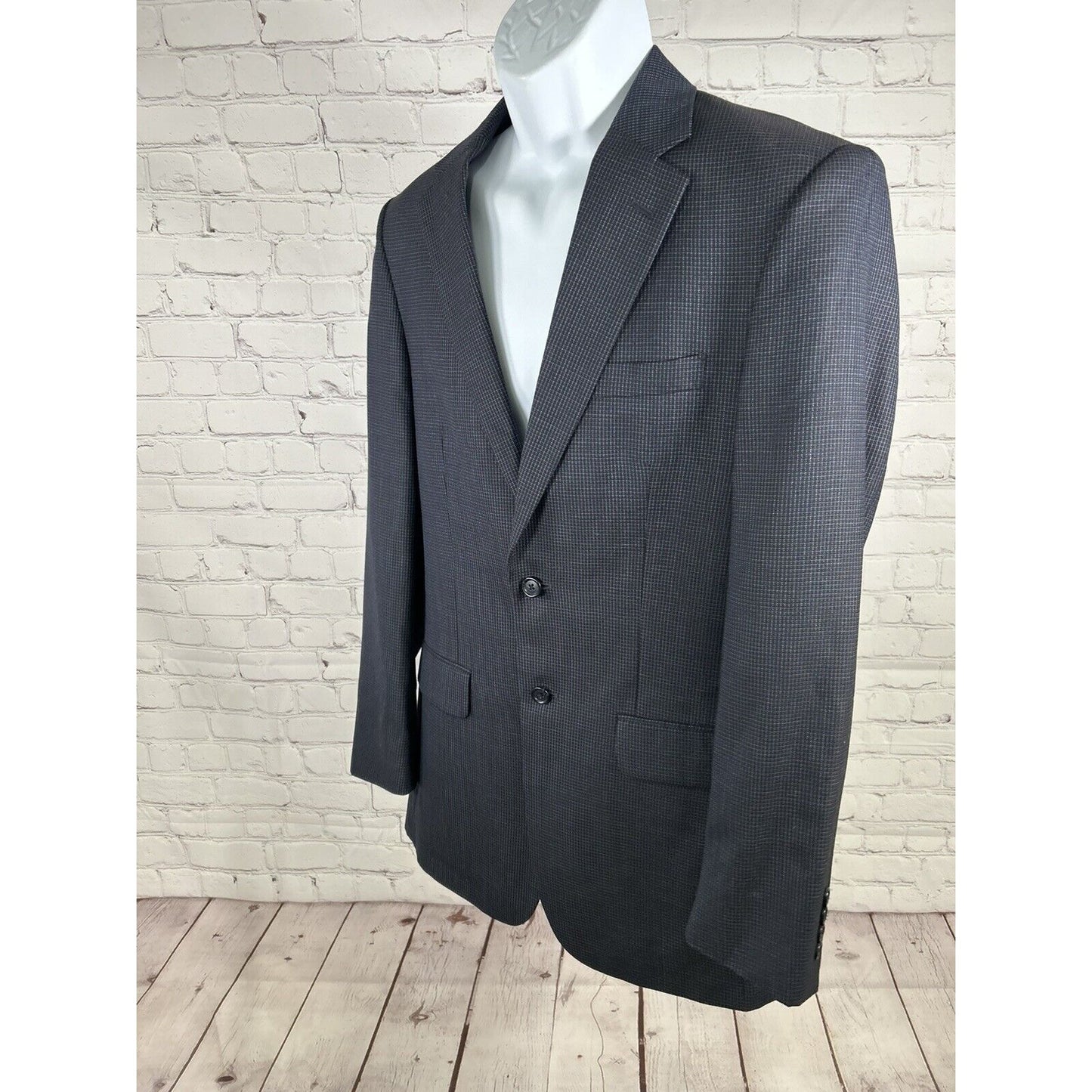 Jos A Bank Navy Blue Graph Check 100% Wool Tailored Fit Men’s Jacket Blazer 38R