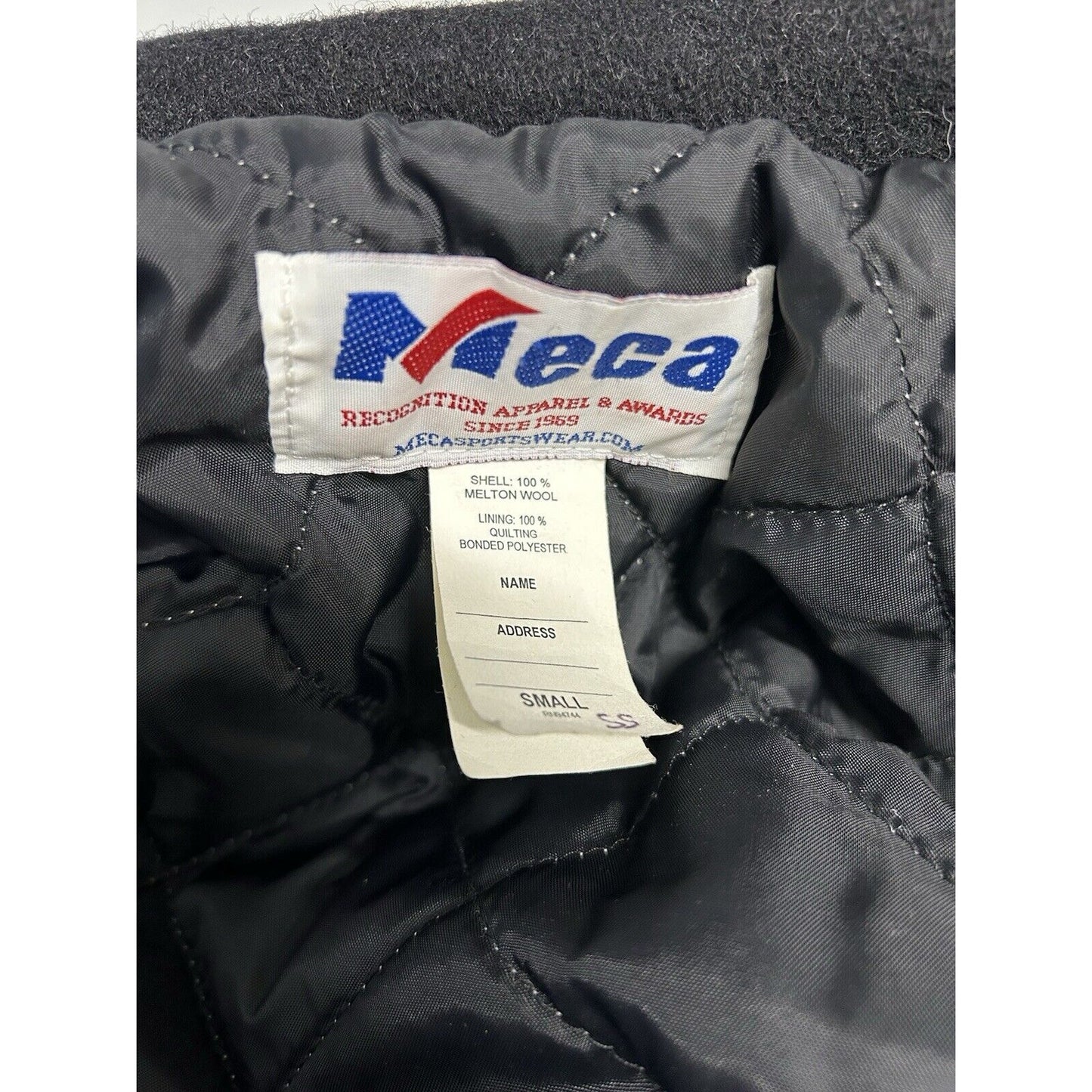 Meca Black Purple Wool AV Prod Patch Quilted Letterman Varsity Jacket Unisex S