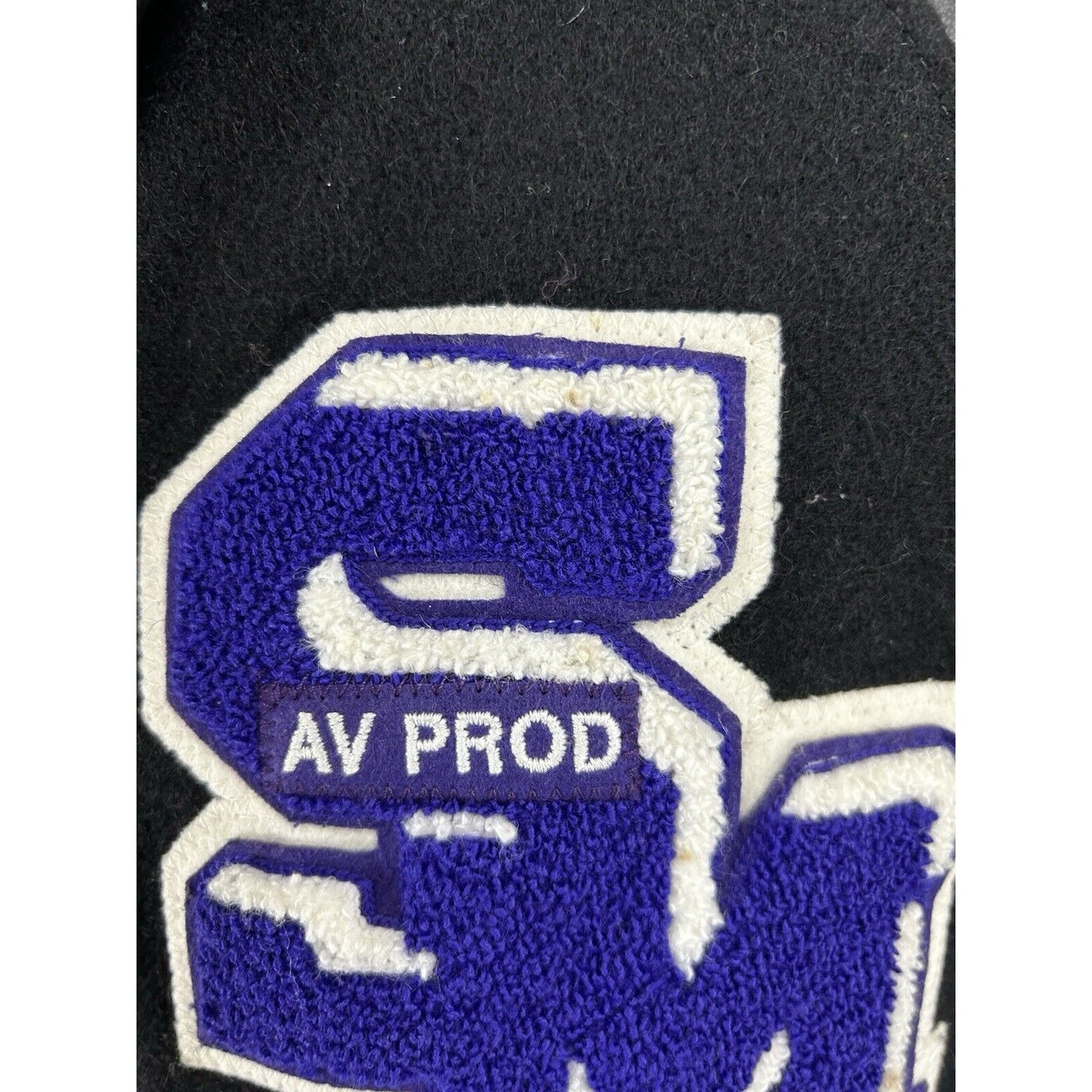 Meca Black Purple Wool AV Prod Patch Quilted Letterman Varsity Jacket Unisex S