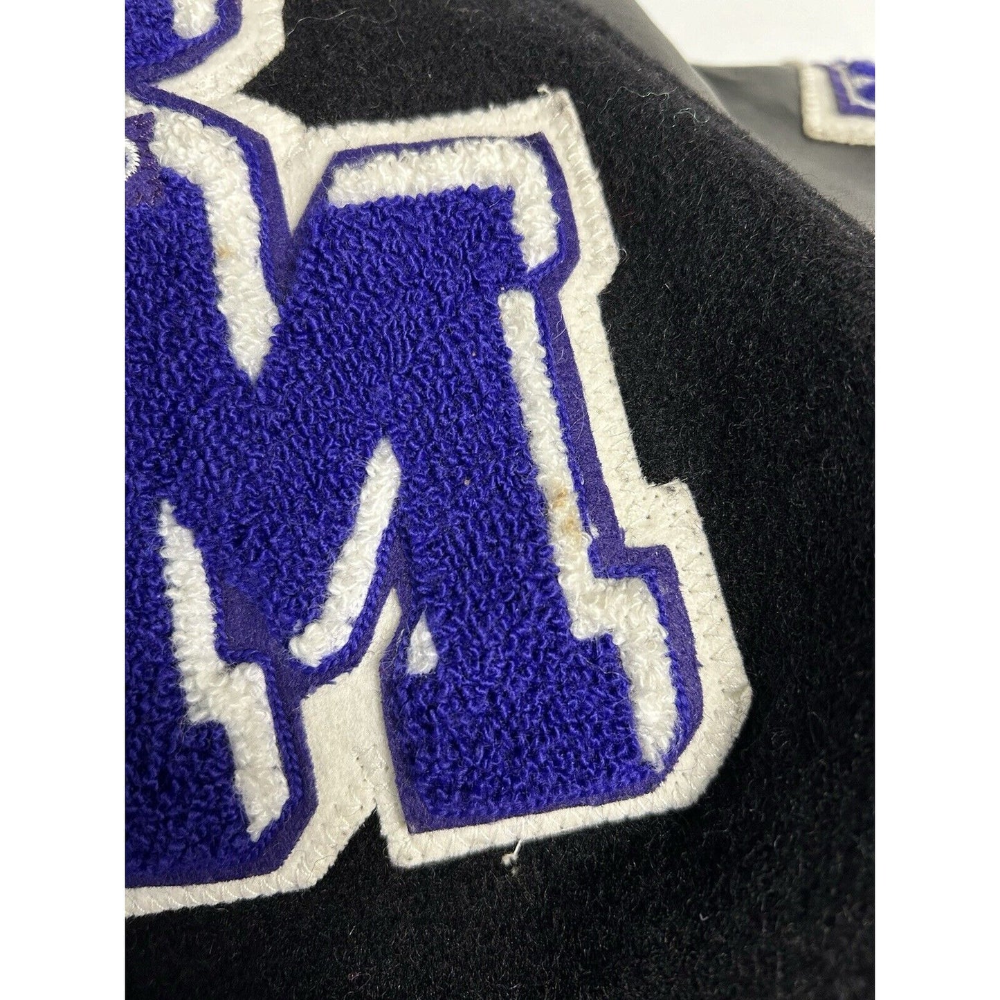 Meca Black Purple Wool AV Prod Patch Quilted Letterman Varsity Jacket Unisex S