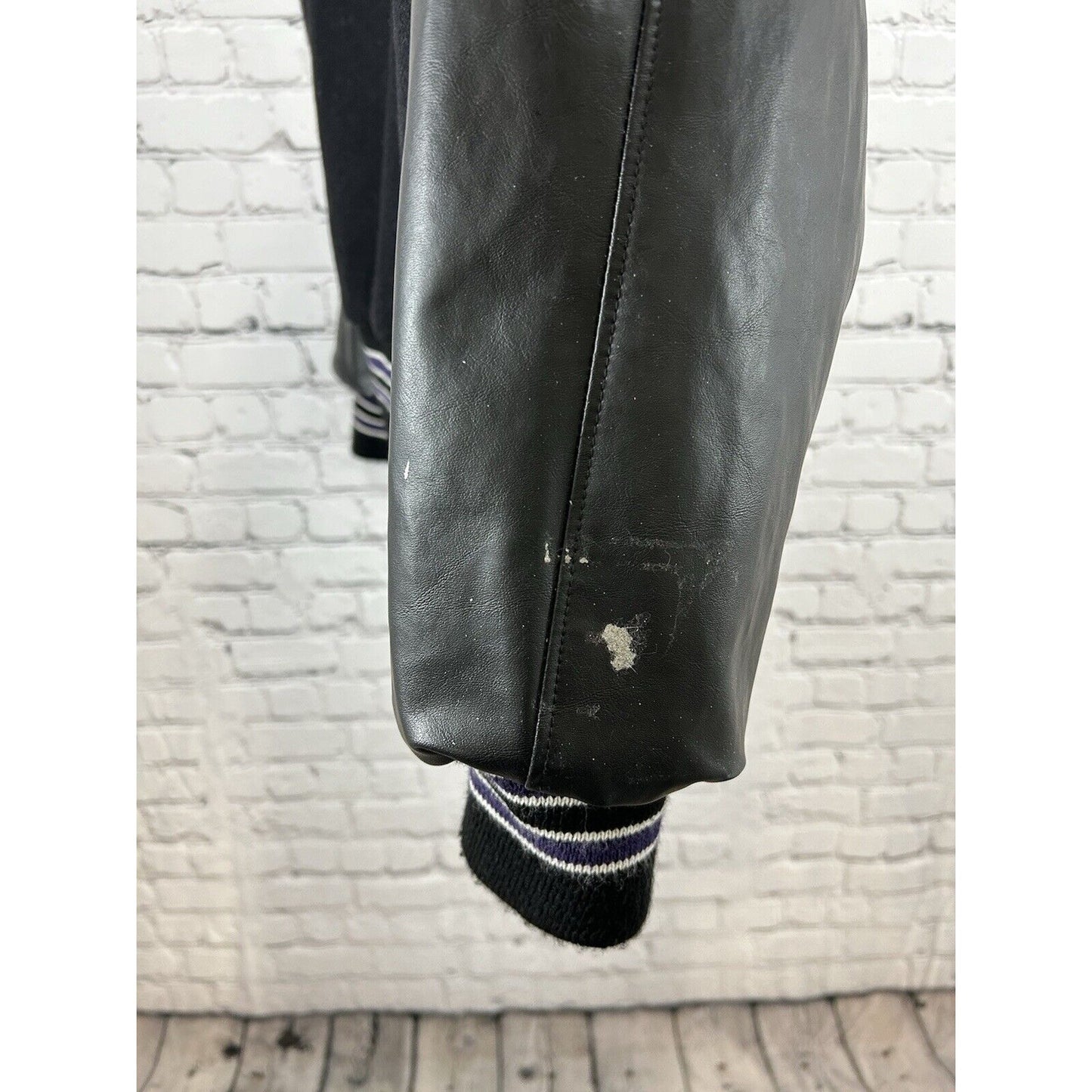 Meca Black Purple Wool AV Prod Patch Quilted Letterman Varsity Jacket Unisex S